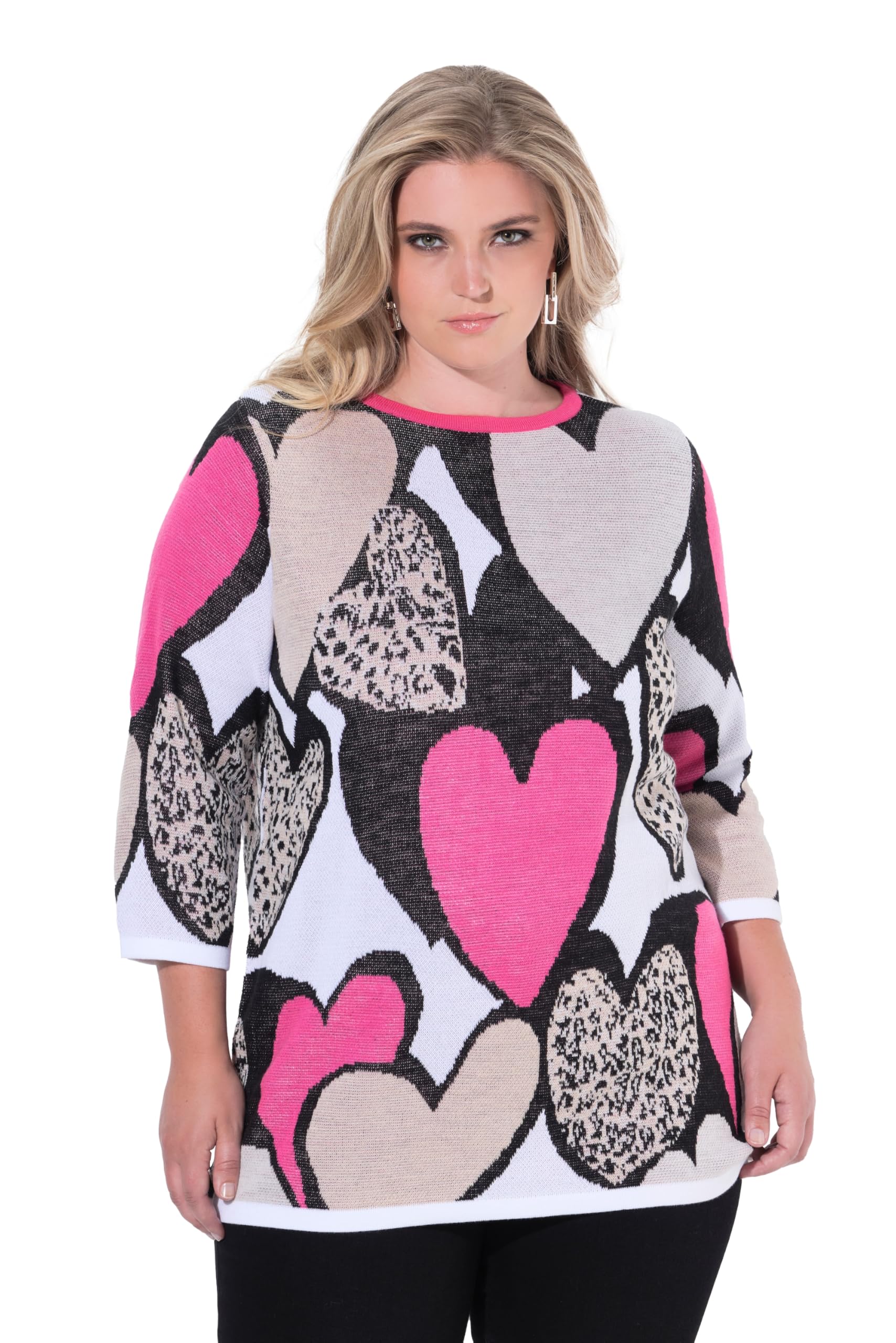 MIAMODA Damen große Größen Übergrößen Plus Size Pullover, Loose Fit, Herzen, 3/4-Ärmel 844165