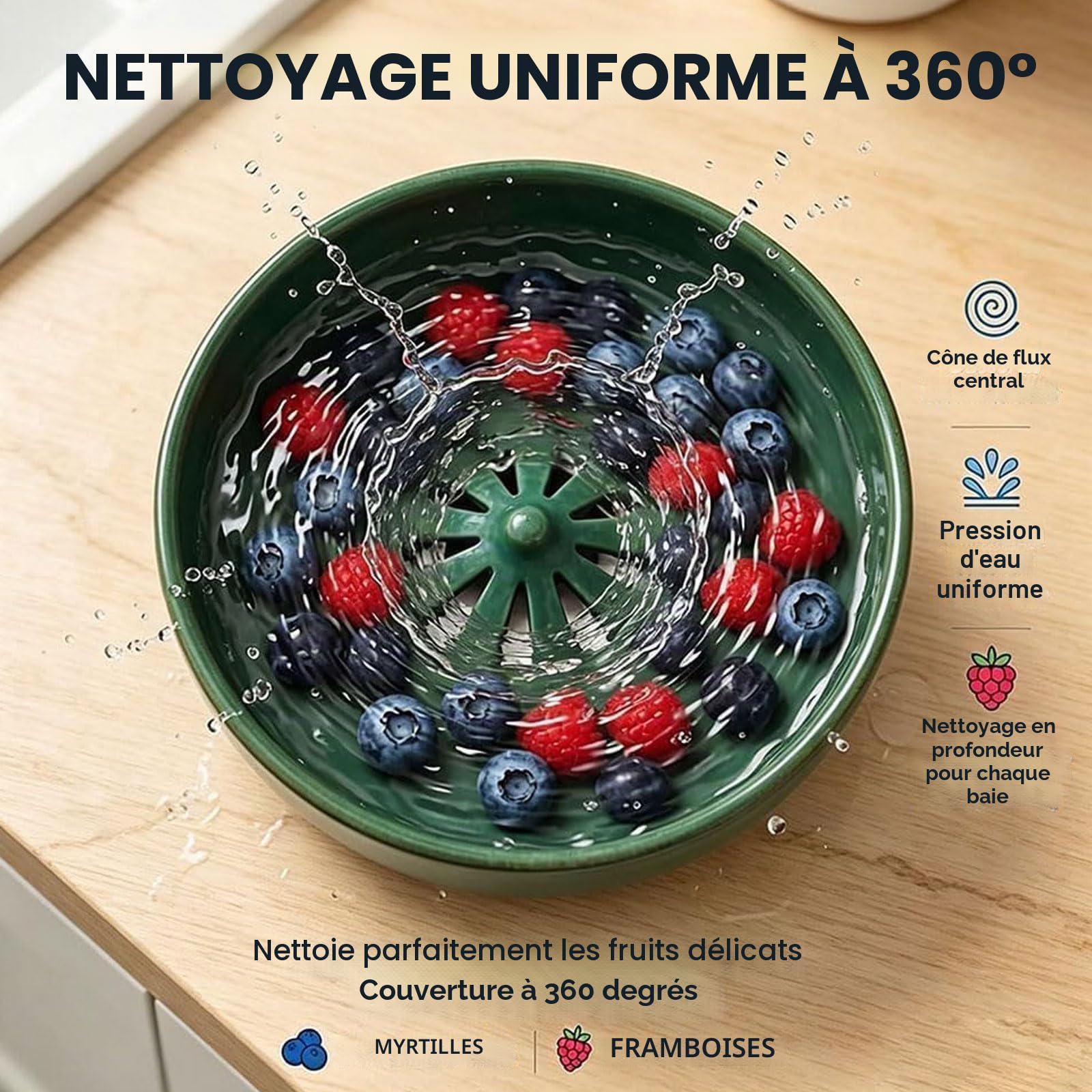 Generisch Bol de lavage automatique pour baies, en céramique, avec nettoyage et drainage, pour fruits et légumes pour fraises et myrtilles, passe au lave-vaisselle pour une utilisation quotidienne en