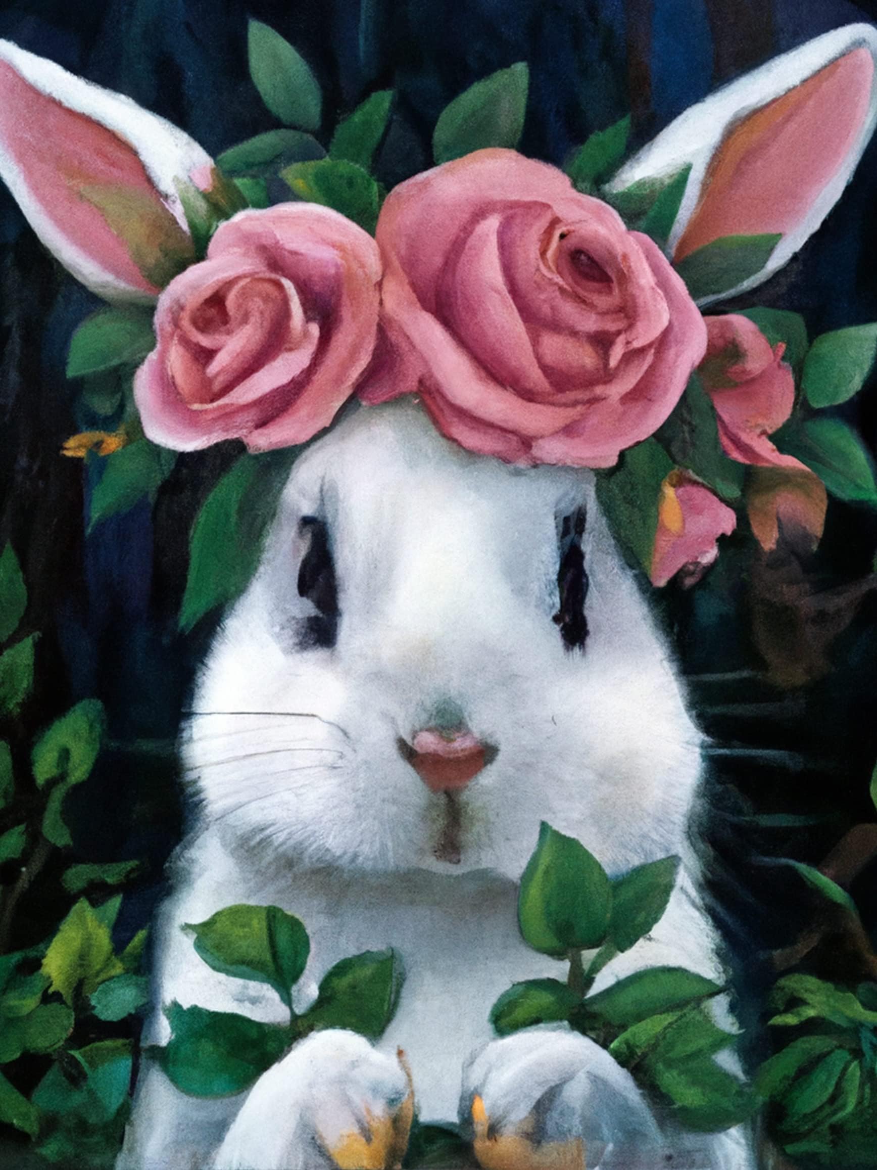 Ginfonr5D Diamond Painting Kits Rabbit Flower Full Drill by Number Kits, Grass Rabbit DIY Paint with Diamonds Art Cute Rhinestone Craft Decor for Home (12x16inch) ai-2