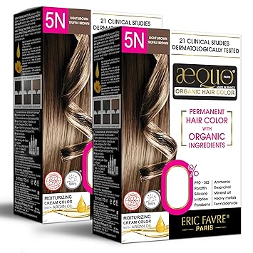 byPureNaturals Aequo Organic Cream Hair Colour 5N Light Brown for Women,170 ML| Natural Long Lasting Permanent Color for Hair| 100% Grey Coverage| PPD & Ammonia Free Pack of 2