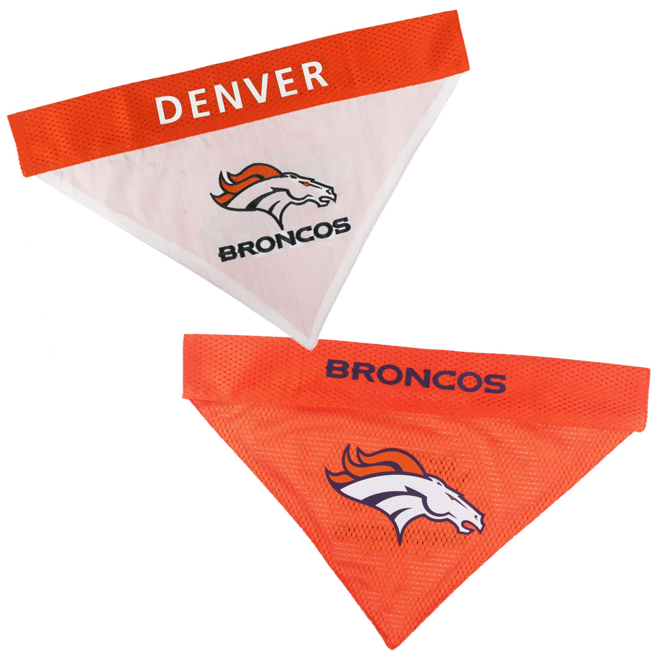 Pets First NFL DOG BANDANA, DENVER BRONCOS REVERSIBLE PET BANDANA. 2 Sided Sports Bandana with a PREMIUM Embroidery TEAM LOGO