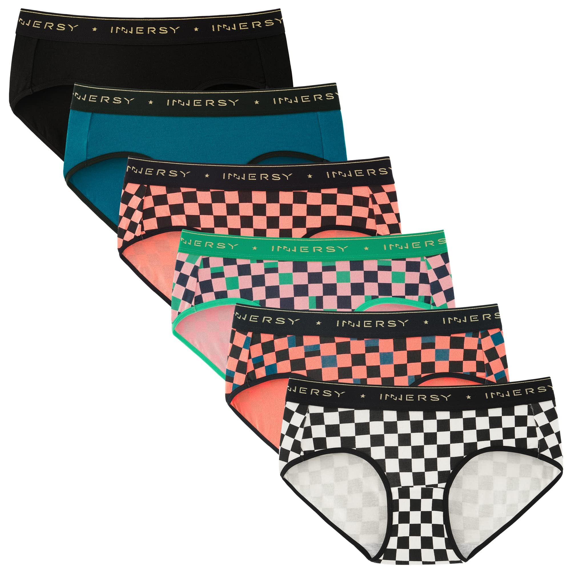 INNERSY Womens Underwear Cotton Hipster Panties Mid Rise Briefs Tagless Wide Waistband 6 Pack