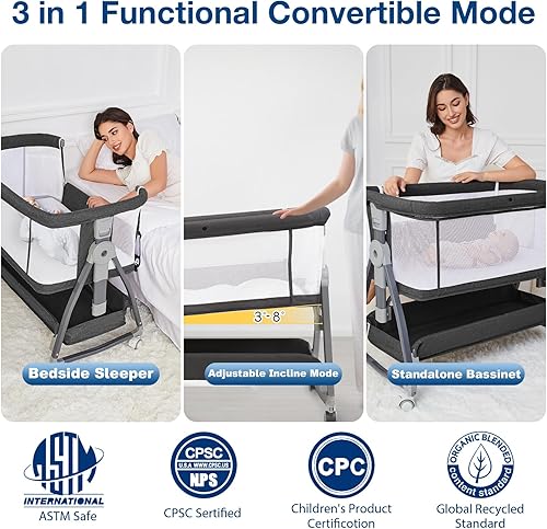 Miniatura 2 de Moisés de noche para bebé, cuna ajustable para recién nacido con ruedas, cesta de almacenamiento, colchón, fácil de montar y portátil plegable para