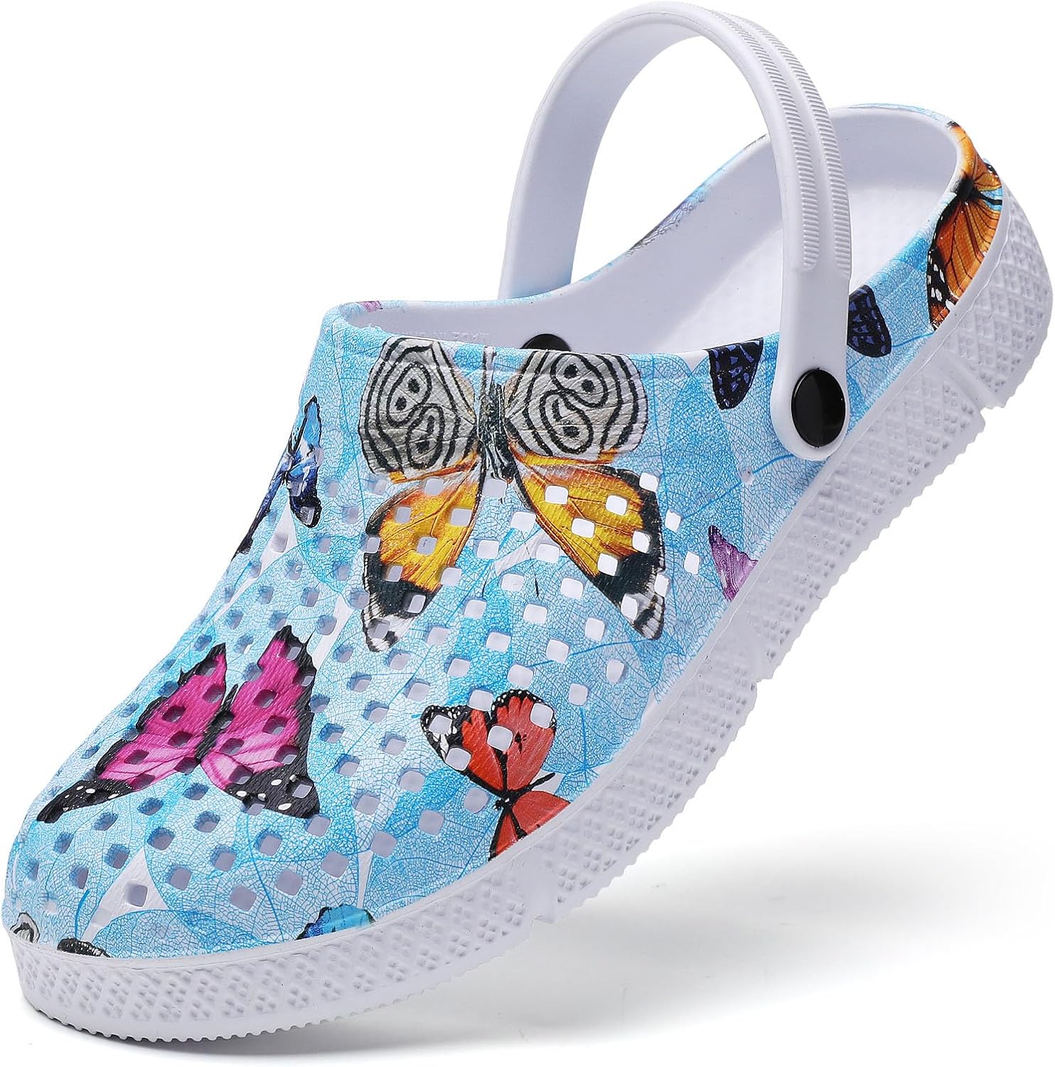 SECHRITE Gevoerde klompen voor dames en heren, winterse fuzzy tuinschoenen, graffiti, instappers, ademende huissandalen, uniseks, volwassen outdoorpantoffels met verstelbare rugband, Wit, 40 EU