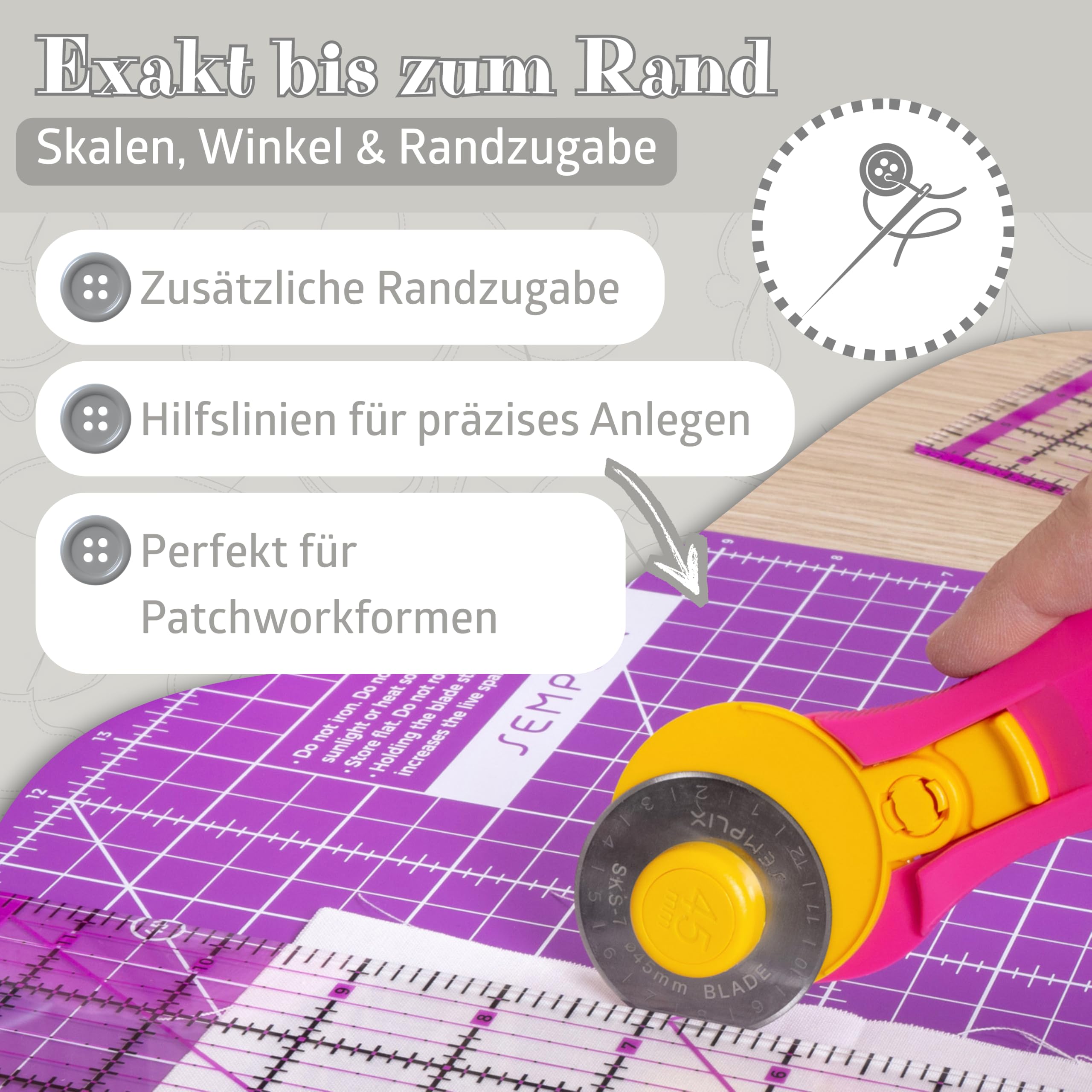 SEMPLIX Selbstheilende Schneidematte A0-A4 - Grün, Rosa, Grau, Türkis, Lila - Ideal fürs Basteln, Nähen & Patchworken - Beidseitig Bedruckt - Vorderseite cm Rückseite inch Bemaßung (‎Pink-Lila, A0)