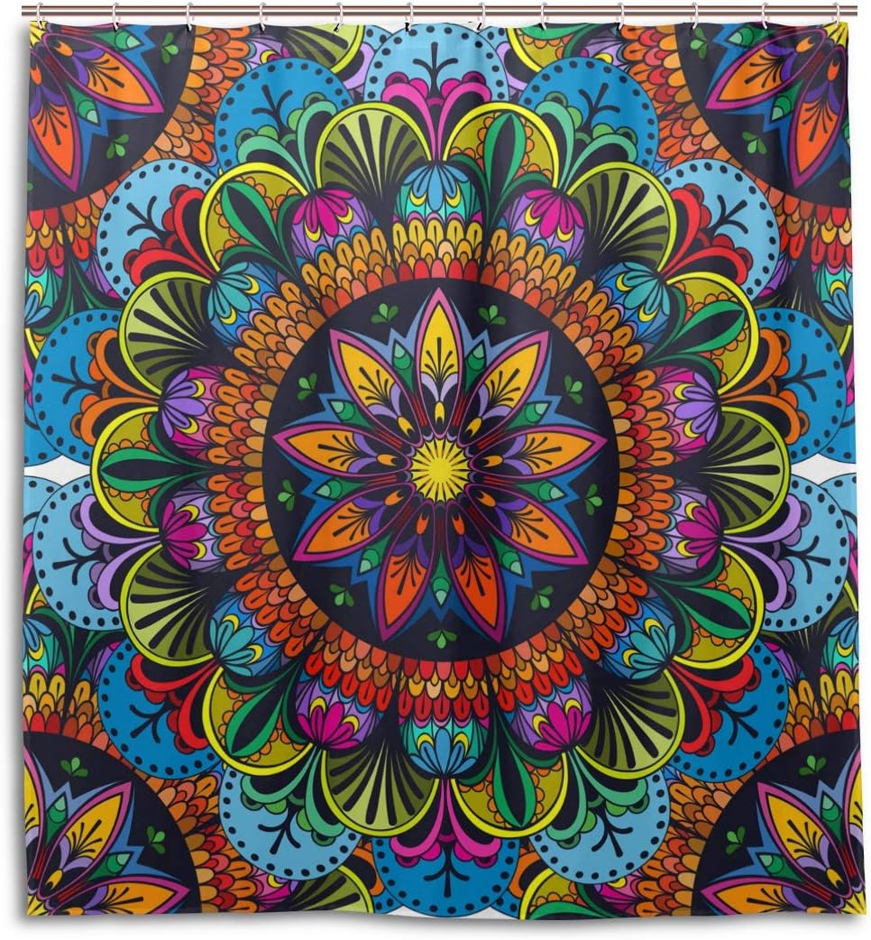 CPYang Shower Curtains Indian Floral Mandala Waterproof Mould Resistant Bath Curtain Bathroom Home Decor 168 x 182 cm with 12 Hooks