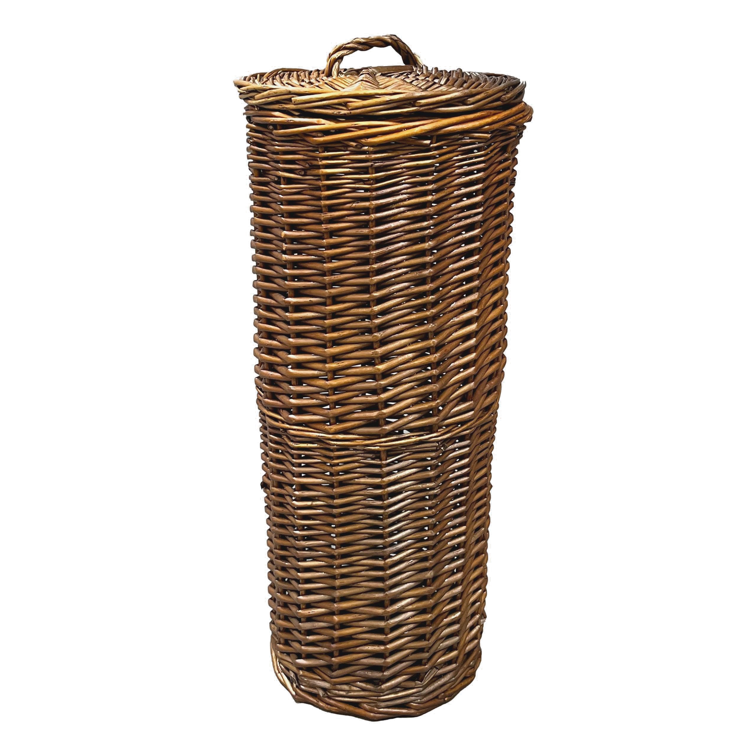 Arthur Cameron Distilled Wicker Toilet Storage Basket - Freestanding Toilet Roll Holder With Lid - Slim Bathroom Storage (Distilled)