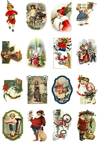 Decoupage - Paquete de papel (10 hojas A4  8 x 12 pulgadas) Vintage Christmas Kids Play Santa Tree FLONZ Vintage Ephemera