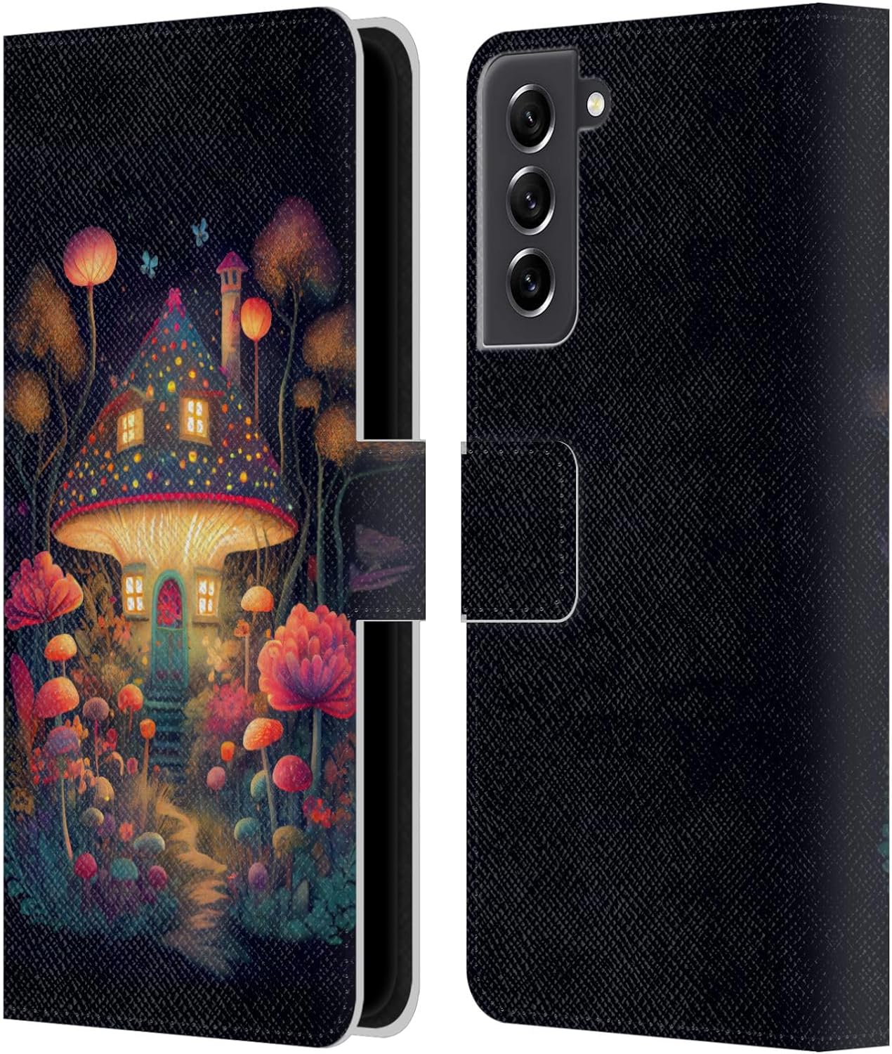 Head Case Designs Officially Licensed JK Stewart Mushroom Cottage Night Garden Graphics Leather Wallet Case Compatible with Samsung Galaxy S21 FE 5G