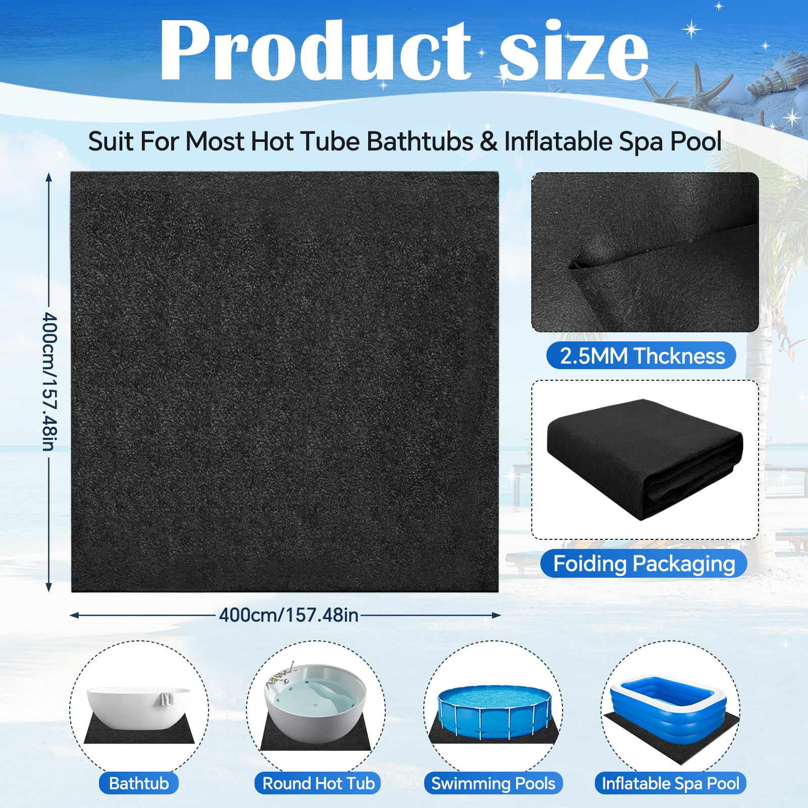 Tapis de Piscine carré, Pliable Tapis de Piscine Extérieur, Housse de Protection du Sol pour Piscine, Rési (4 m x 4 m)