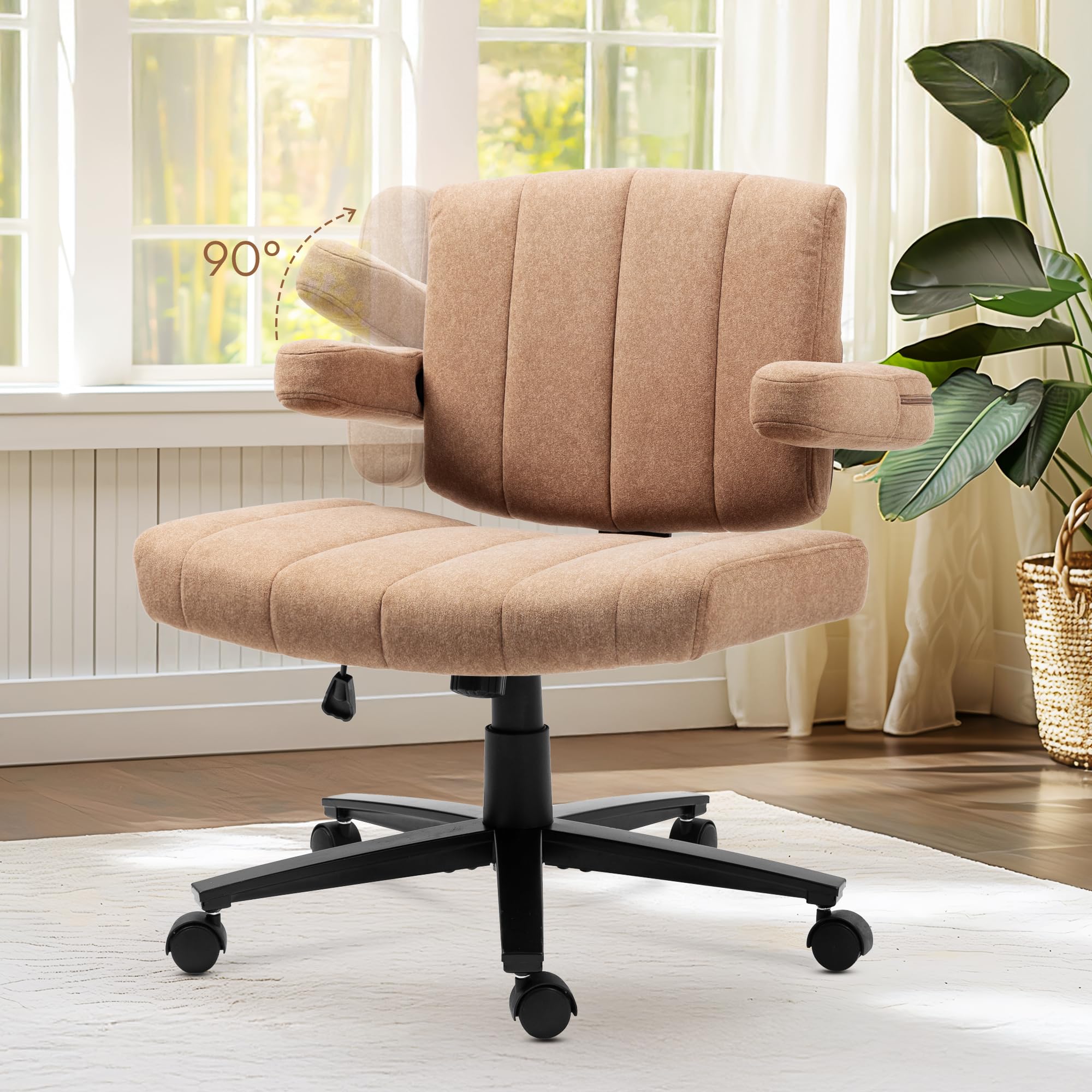 Vigosit Cosmetic Chair - 360° Swivel Motion, Adjustable Armrests, High Resilience Fabric, Criss-Cross Computer Chair, Ergonomic Office Chair, Home Office Chair (Brown)