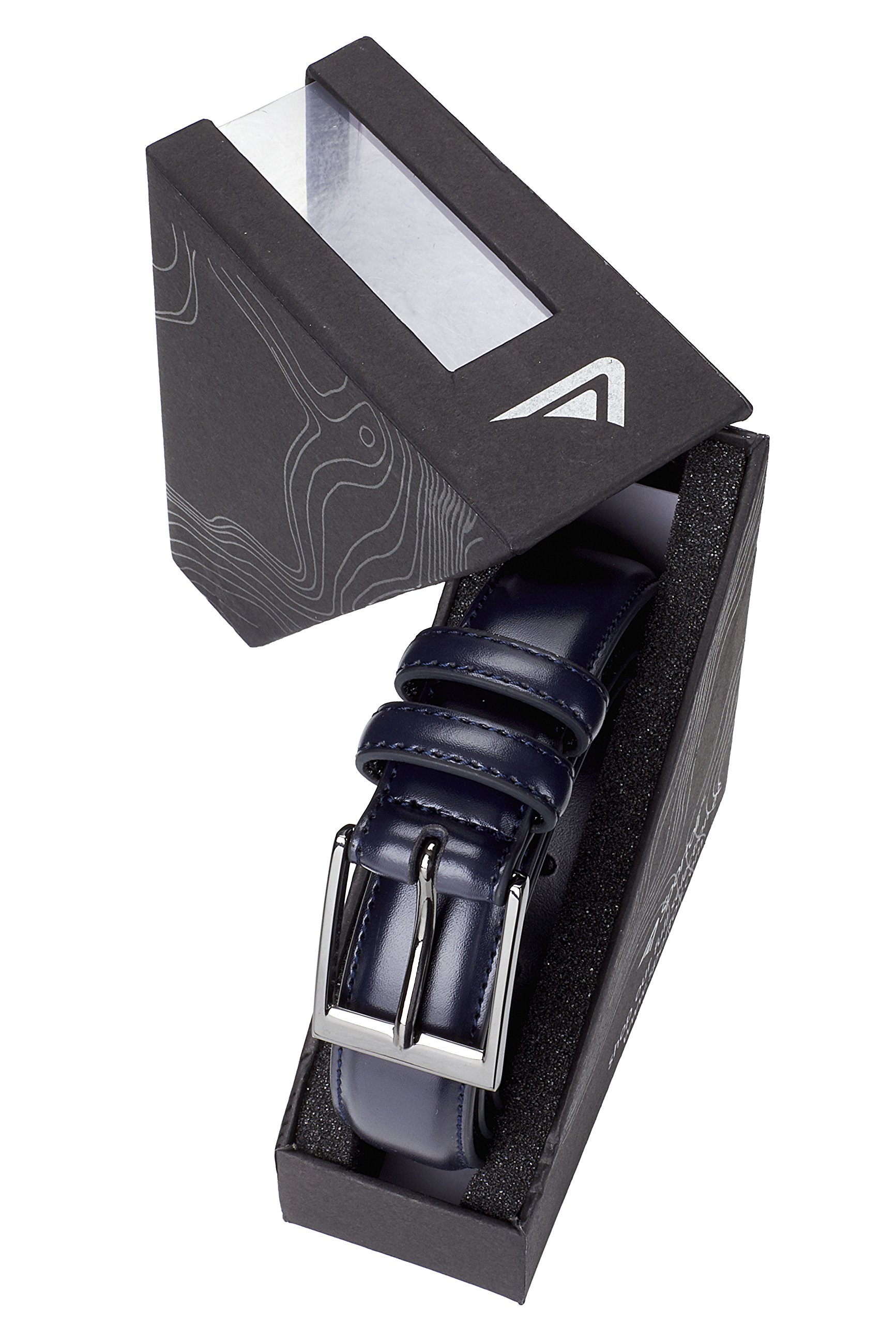 Sportoli Men's Classic Stitched Genuine Leather Uniform Dress Buckle Belt - Navy - Size 54 (Waist 52)