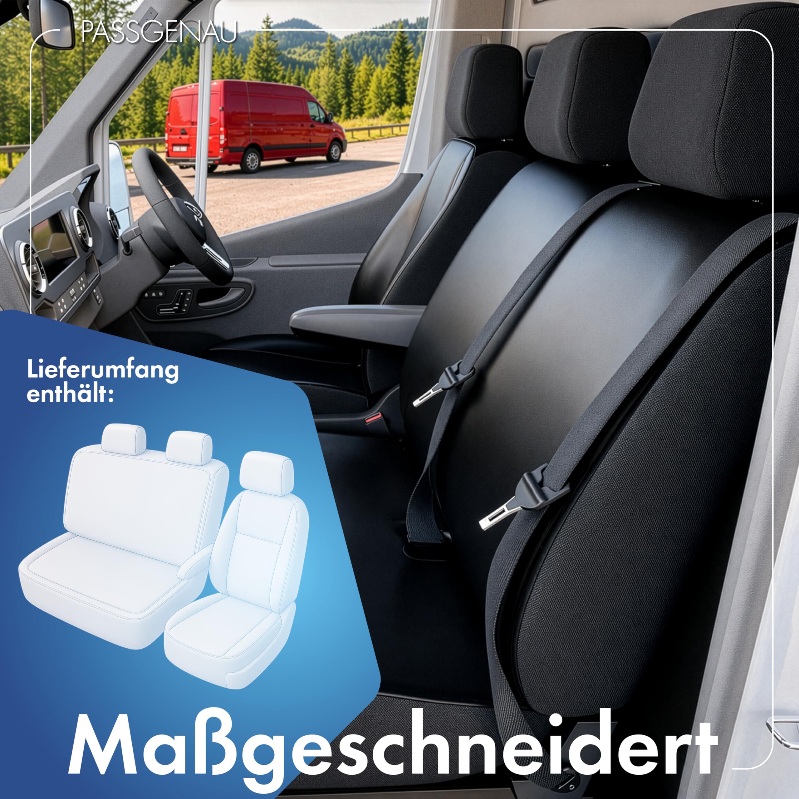Walser Transporter Sitzbezüge Auto für Citroen Jumper II/Peugeot Boxer/FIAT Ducato, Einzelsitz (Aussparung Armlehne rechts) & Doppelbank, Auto Sitzbezüge aus Kunstleder, Sitzschoner Auto