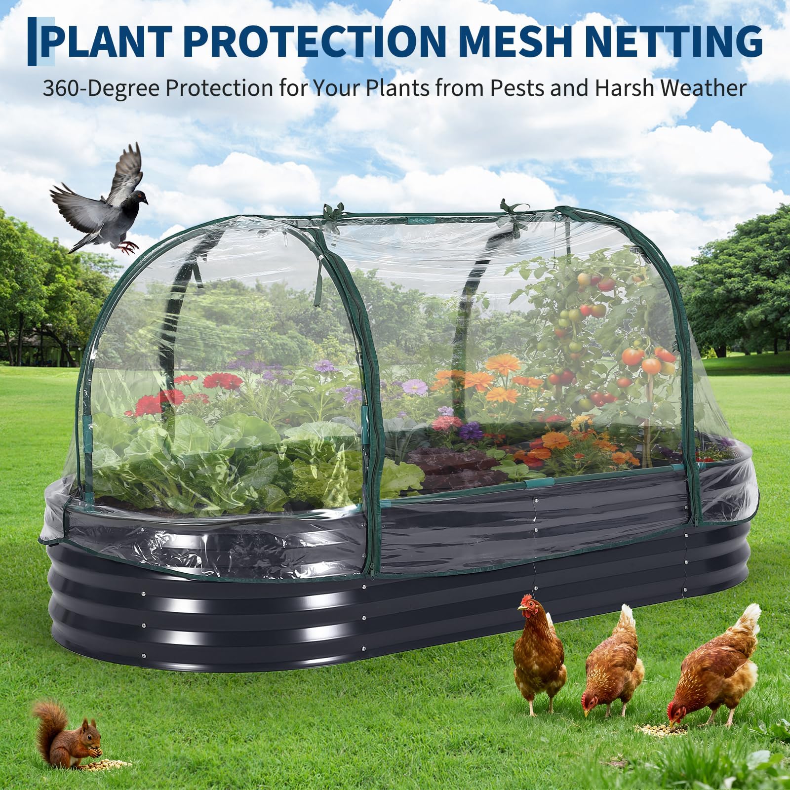 Grand Carré potager en Acier galvanisé, Bac surélevé en Fond Ouvert, Jardinière surélevée avec housse PVC amovible – Résistant intempéries,Bac à Plantes Pour légumes,herbes,fleurs(180X90X30cm,Gris)