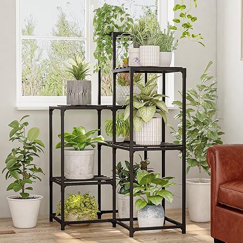 Miniatura 27 de Bamworld Soporte para plantas de interior y exterior, estante de esquina para 7 macetas para sala de estar, múltiples plantas, patio, balcón