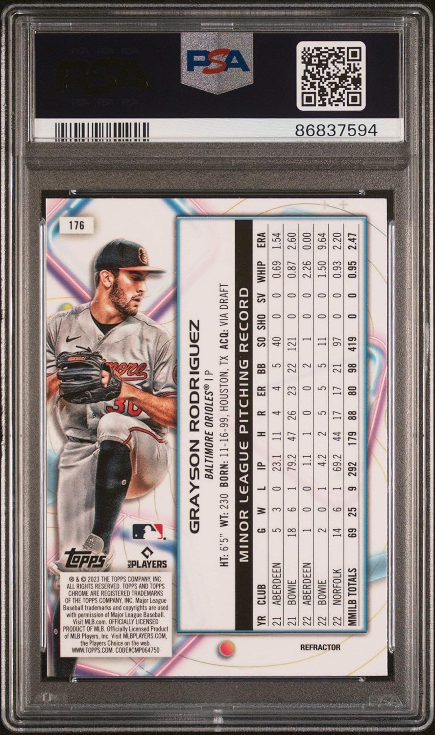 Graded 2023 Topps Cosmic Chrome Grayson Rodriguez #176 Refractor Rookie RC Baseball Card PSA 10 Gem Mint