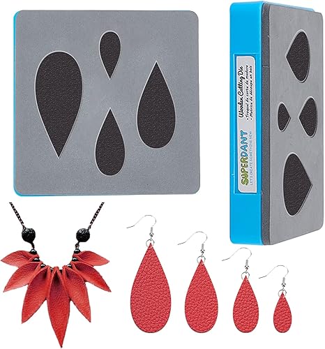 SUPERDANT 4 piezas de aretes de lágrima troqueladas de madera troqueladas pulseras collar llavero colgante troquelado para hacer aretes niñas