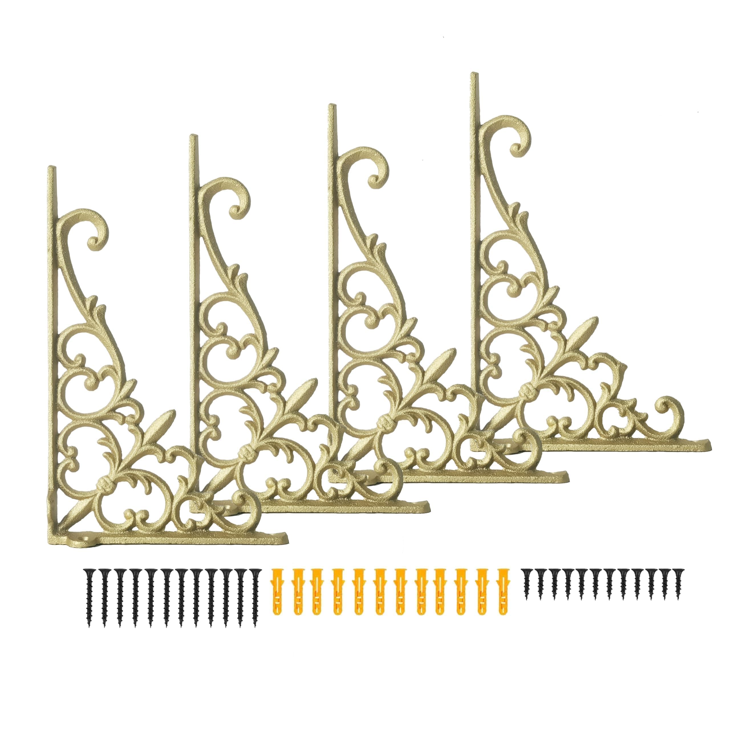 Z METNAL Decorative Shelf Brackets, Cast Iron Metal Mailbox Bracket, Gold Decor Corner Brackets, Wall Decor, Modern Shelving Bracket for DIY Floating Shelves, 4 Pcs