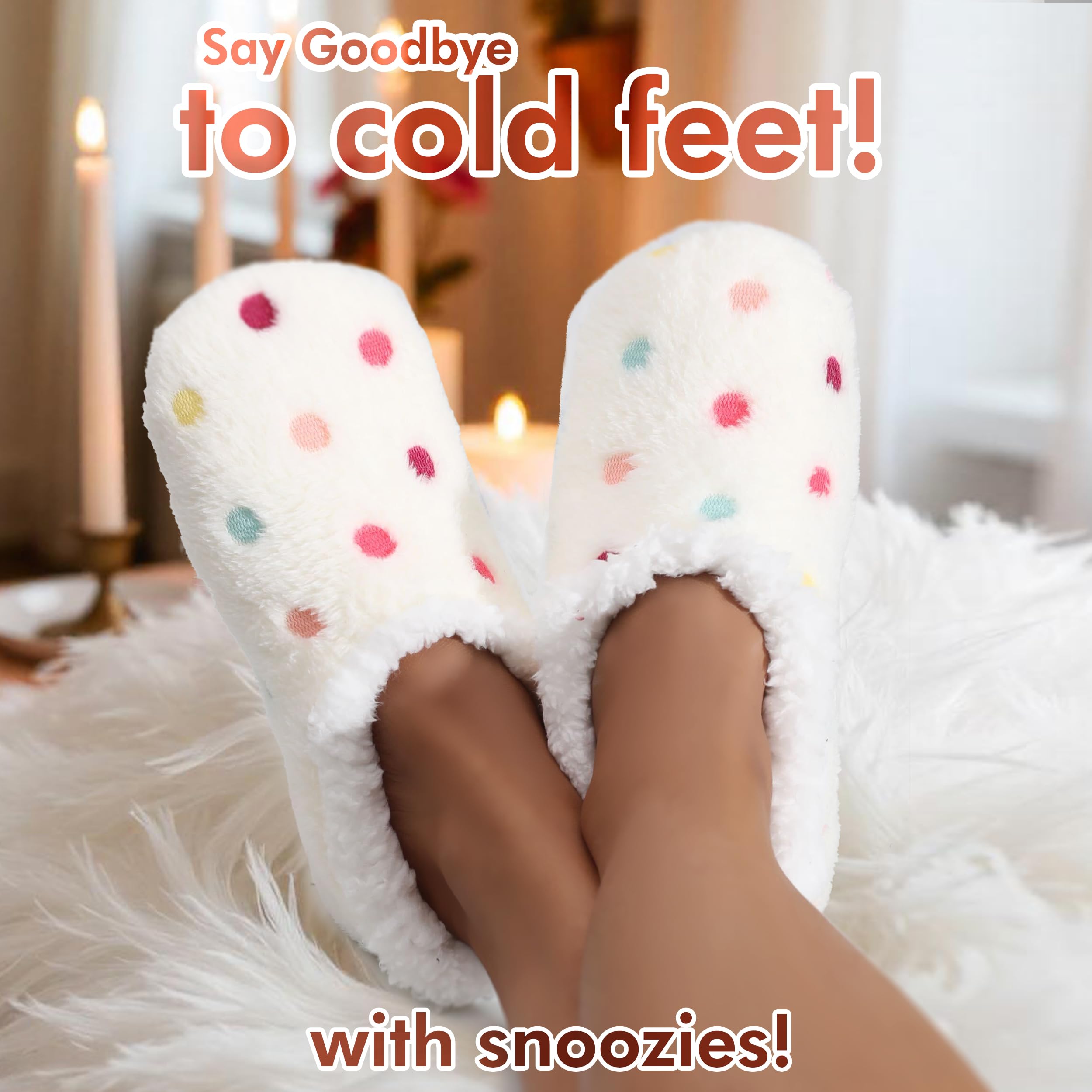 Snoozies Women's Lotsa Dots Cozy Sherpa Slipper Socks |White | Large