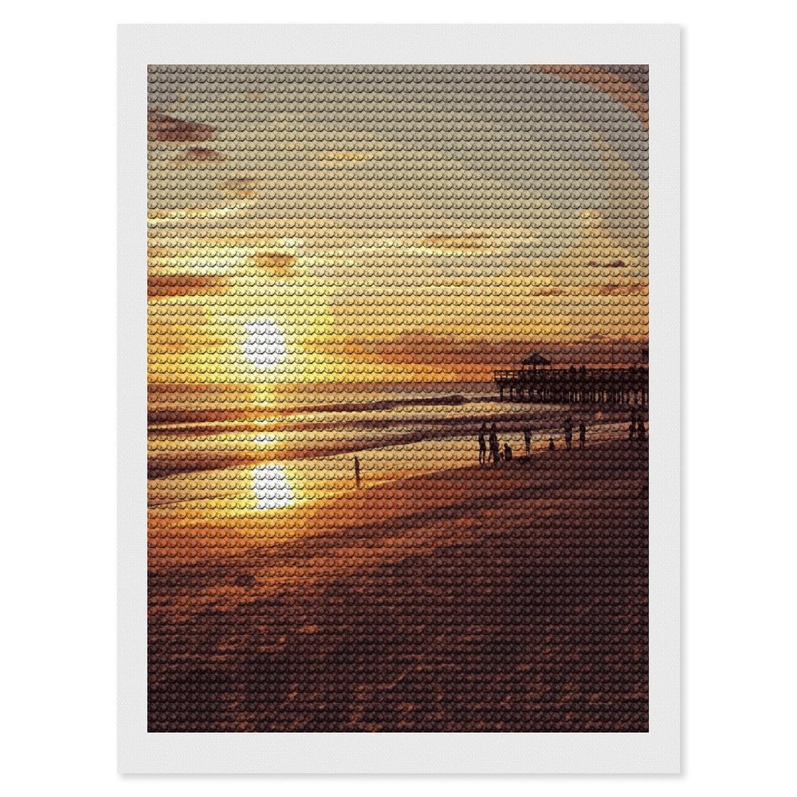 LDGSUPH Sunset Beach Diamond Painting Kits for Adults Paint with Diamond Pictures Art DIY Full Drill Diamond Dots Painting Personalized Diamond Photo for Home Wall Decor Gift 12"x16"