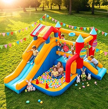 Bounce House for Kids 3-10, 9 in 1 Large Inflatable Bounce Castle for Toddlers Outdoor for Backyard Lawn Jump Bouncy House with Blower, Slide, Ball Pit, Basketball, Boxing, Climbing, 11.38x10.2FT