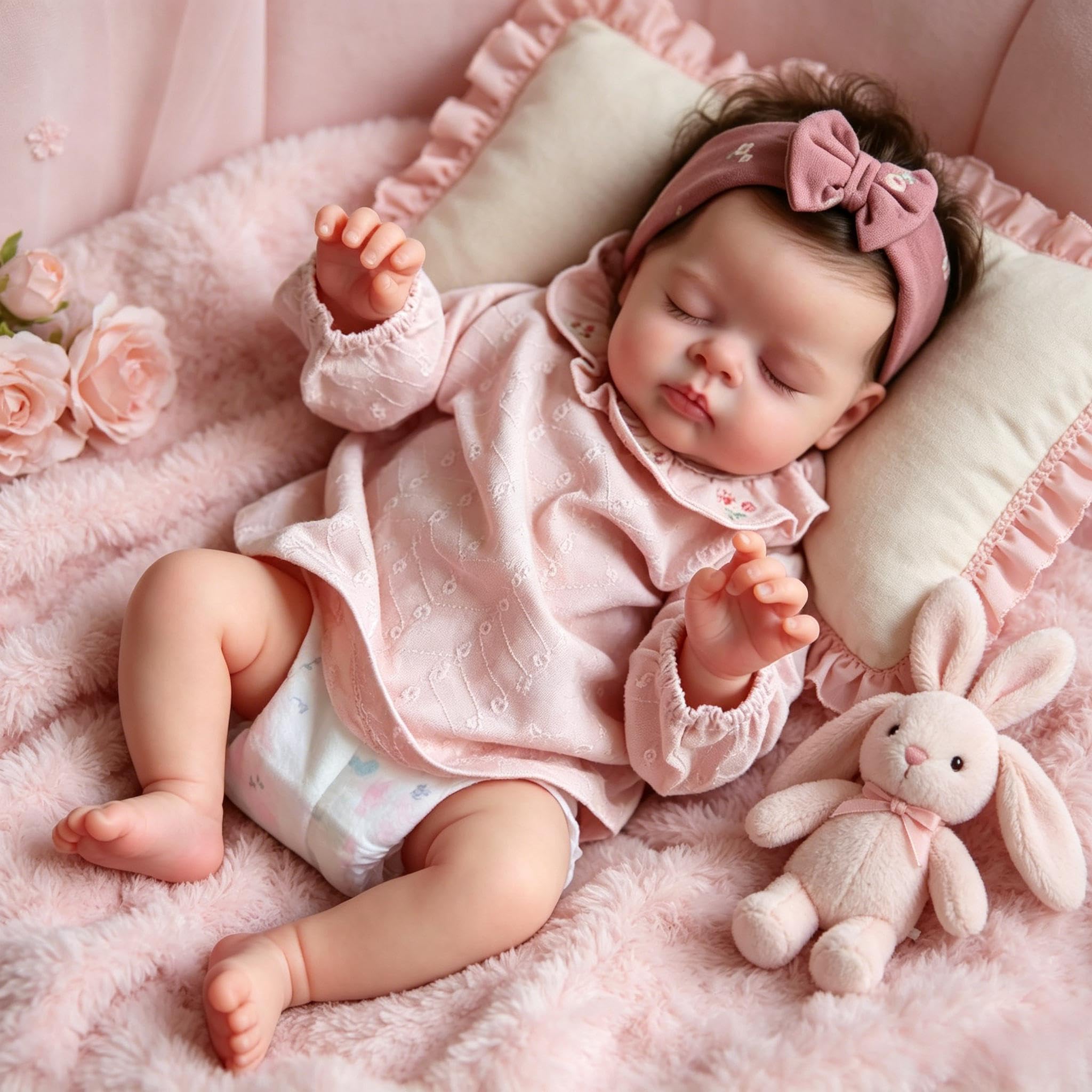 RXDOLL Realistyczne lalki Reborn Baby Dolls 48 cm, prawdziwe życie, noworodek, lalka niemowlęca, z ukorzenionymi włosami, miękka tkanina winylowa, realistyczne, obciążone, odrodzone niemowlęta, dla