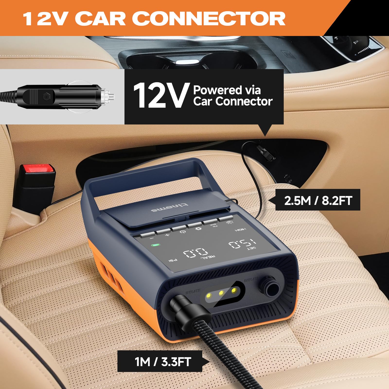 20 PSI High Pressure SUP Pump, 7.5in Digital Electric Paddle Board Pump, 12V DC Car Connector with Included Storage Bag, for Stand-up Paddleboard