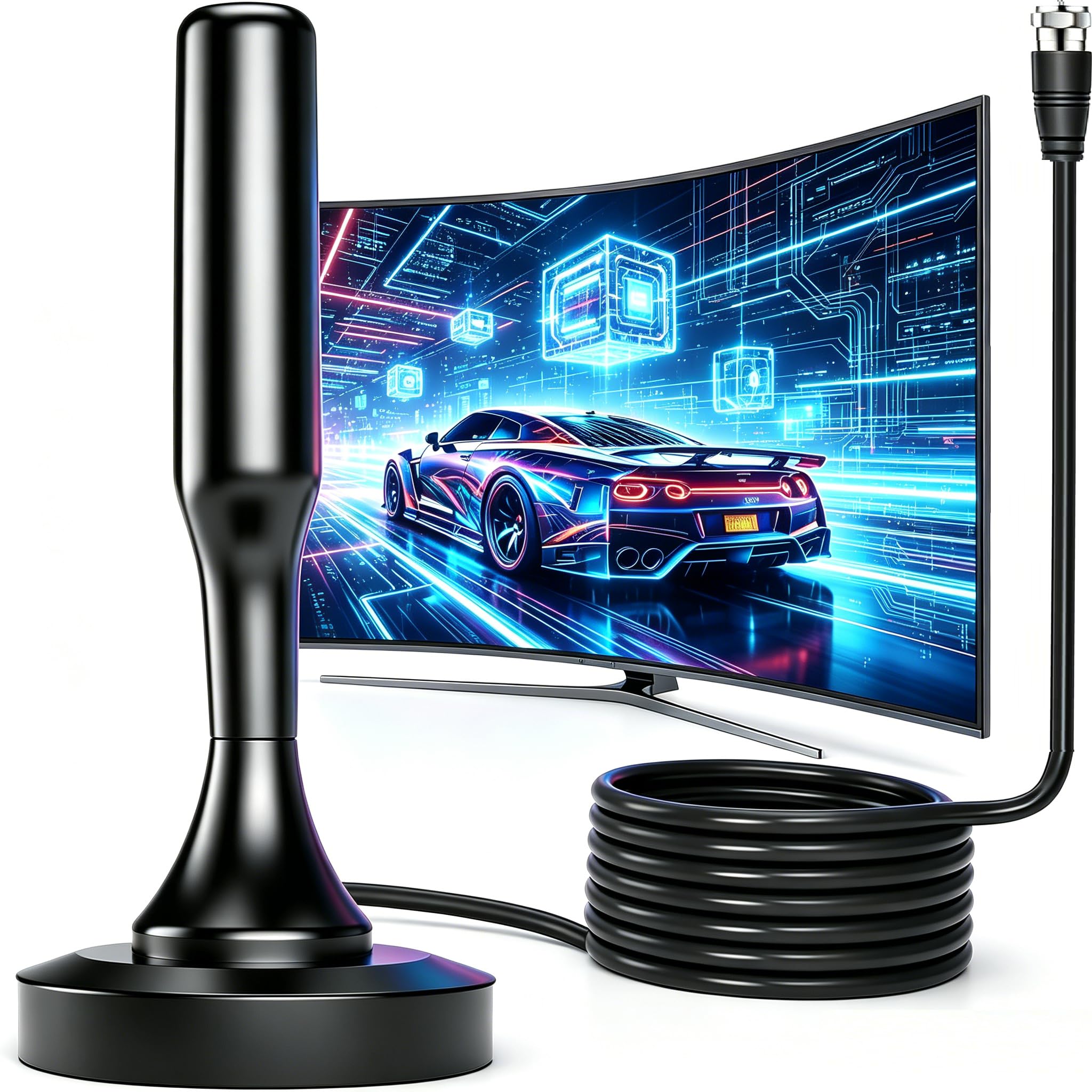 Antena de TV para Smart TV interior, antena de TV para canales locales, antena digital para Smart TV en interiores, fácil instalación, soporta canales 4K 1080p, base magnética fuerte, cables de 16.4