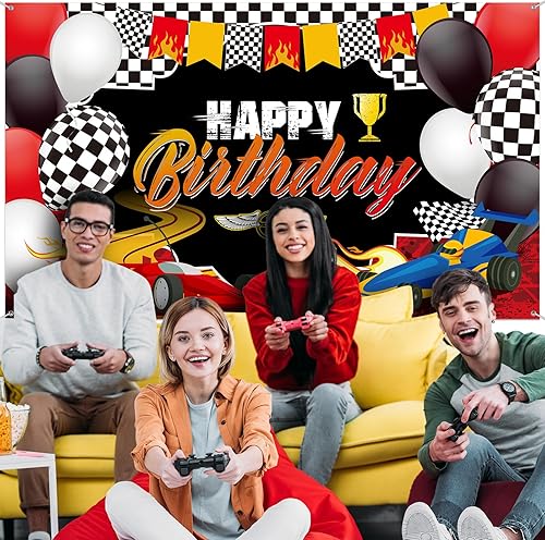 Miniatura 5 de Telón de fondo de carreras de coches con temática de cumpleaños, decoración de fiesta de cumpleaños, fiesta de carreras, fondo de fotos, suministros