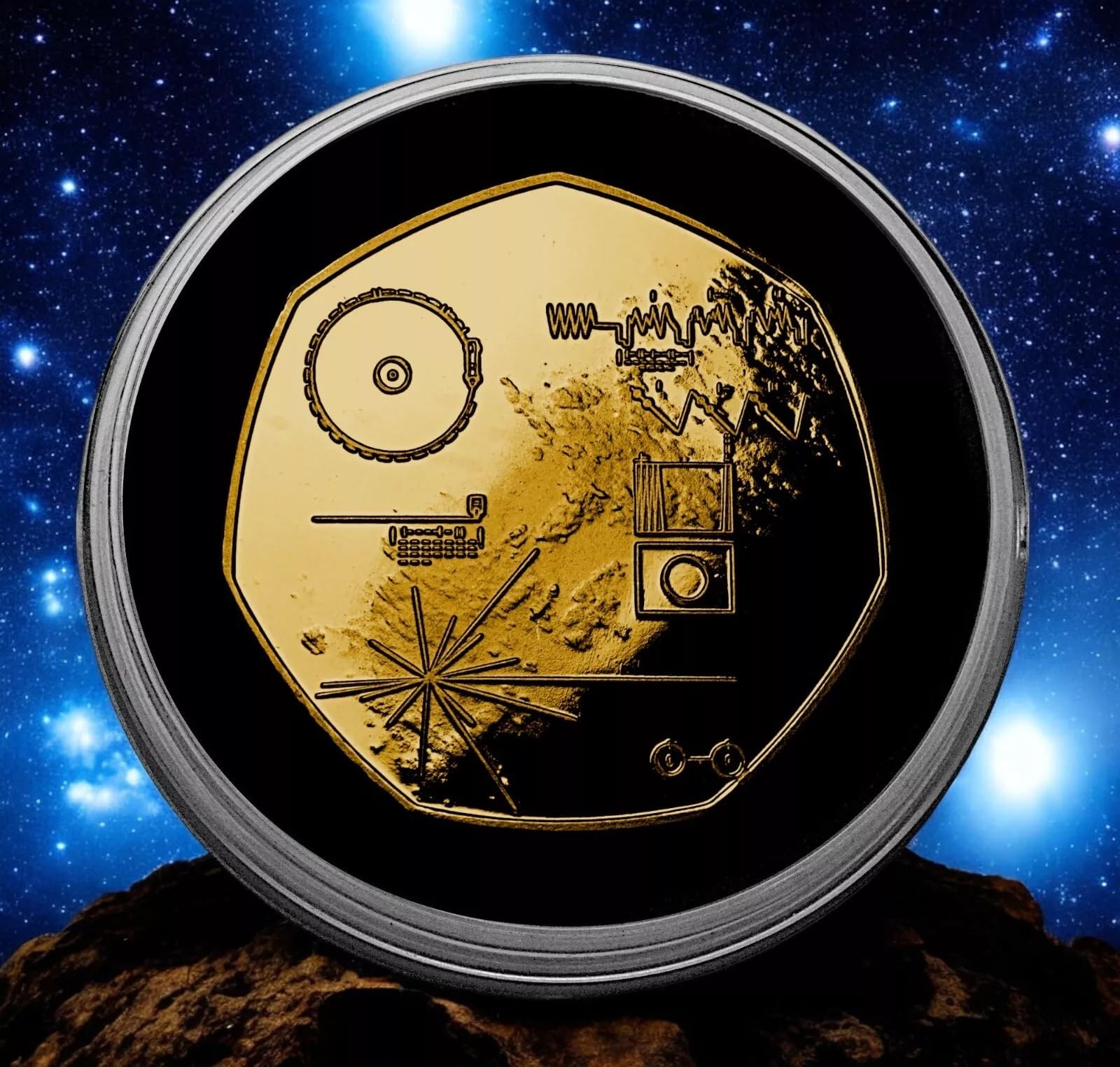 The Commemorative Coin Company Gold Voyager 1 Spacecraft 24Ct Commemorative In Capsule. En Record. 1977 Space/Nasa/Probe