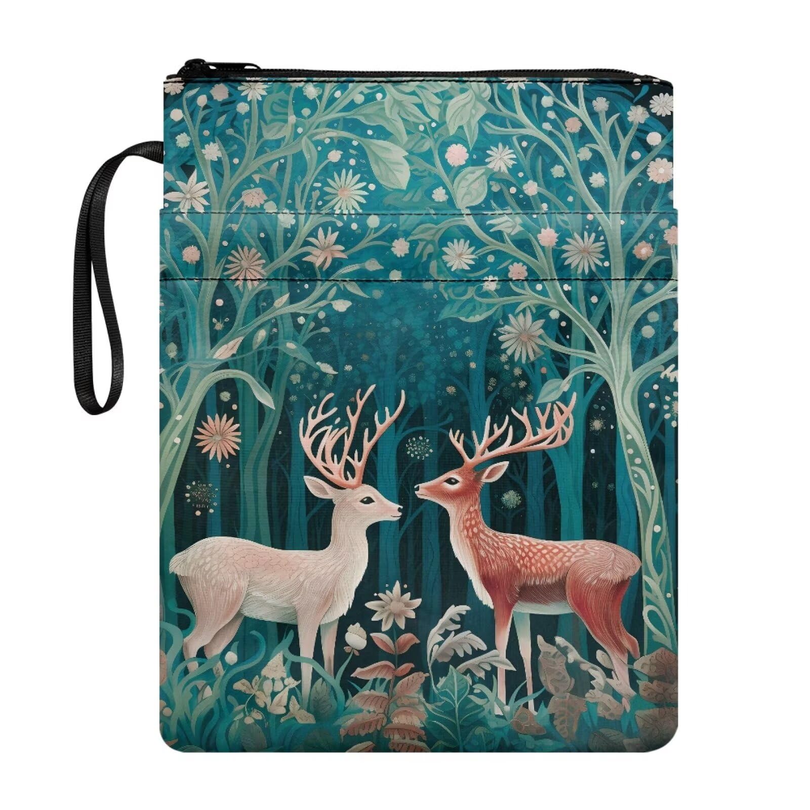 Wanyint Book Sleeve Book Pouch Book Protector for Book Lovers Bookish Book Cover with Zipper for Paperback Hardcover, 11.4 x 8.7 Inch, Deer Forest