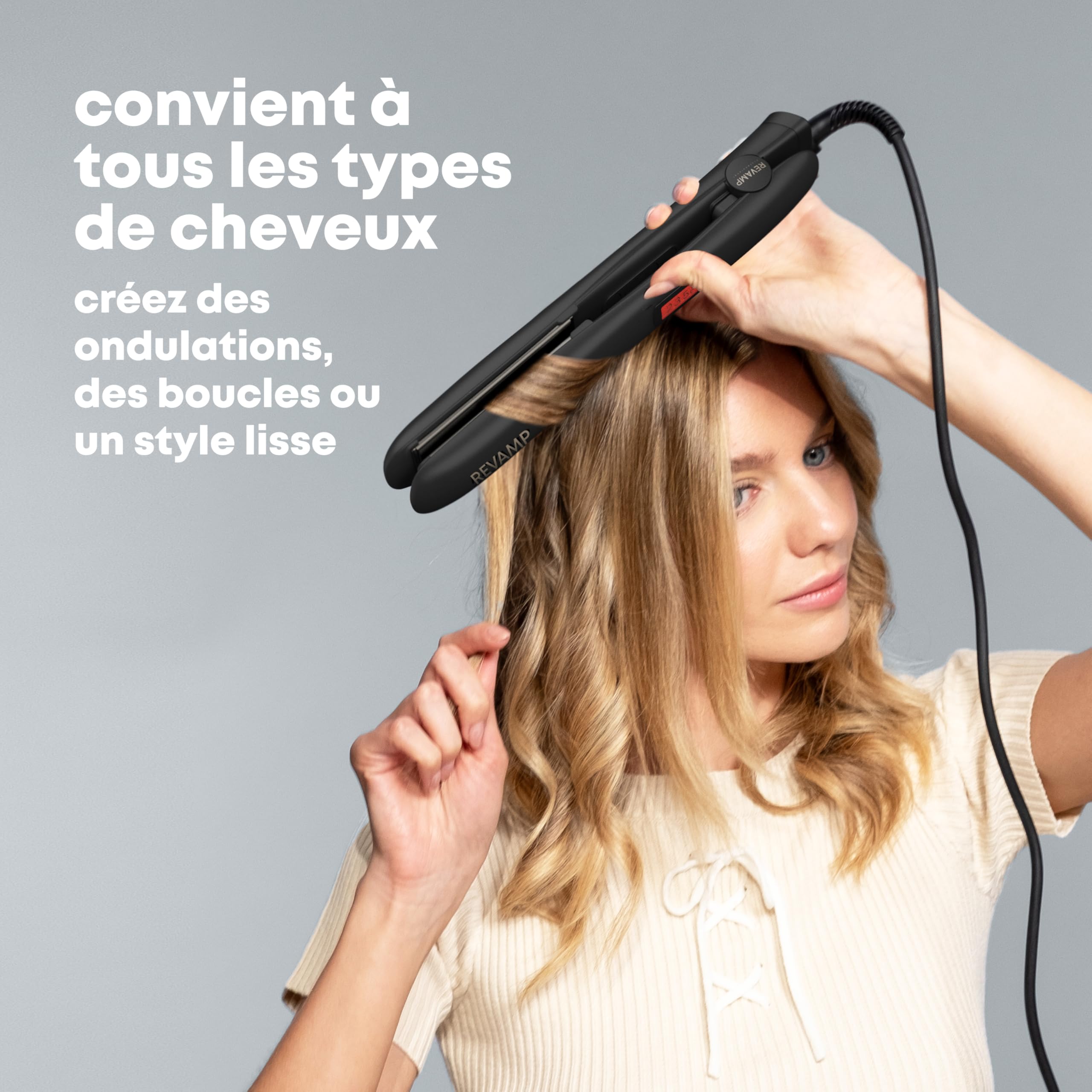 REVAMP Progloss Lisseur Céramique Digital - Lisseur et Boucleur Professionnel Léger et Fin, Plaques Ionique, Température Réglable 80-235 °C, Tension Universelle