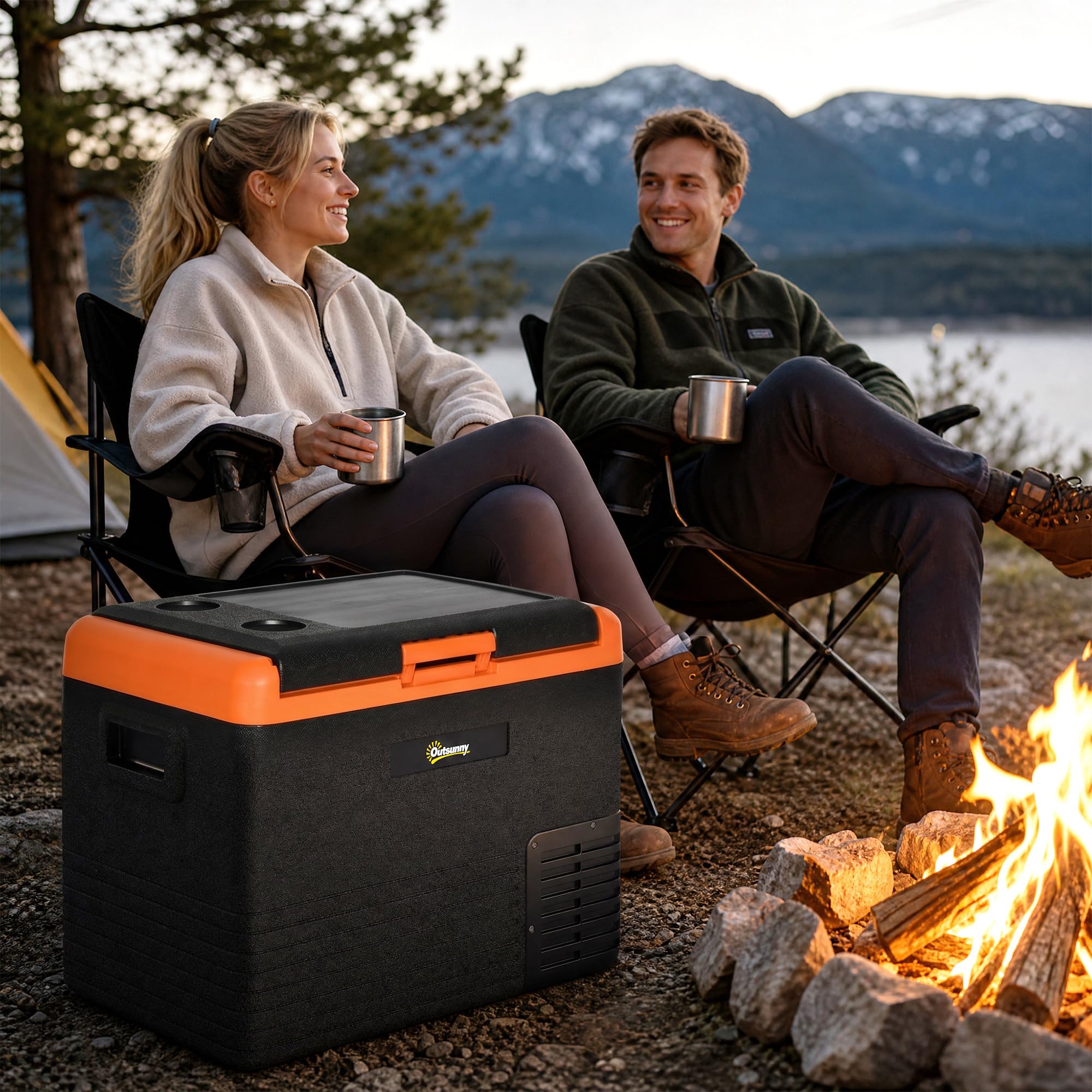 Outsunny Nevera Portátil Eléctrica 40L Refrigerador de Coche 12V/24/240V hasta -20℃ Mini Frigorífico con Compresor Pantalla LED Táctil para Hogar Camping Viajes Automóvil Barco 58,7x36,5x43,8 cm Negro
