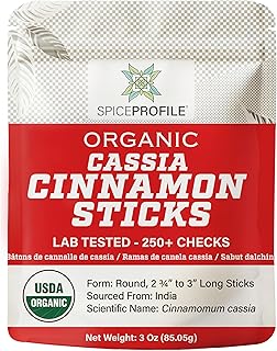 Spice Profile USDA Organic Cassia Cinnamon Sticks, Lab Tested for Heavy Metals, Resealable 3 oz Pouch, Sabut Dalchini, Canela En Rama