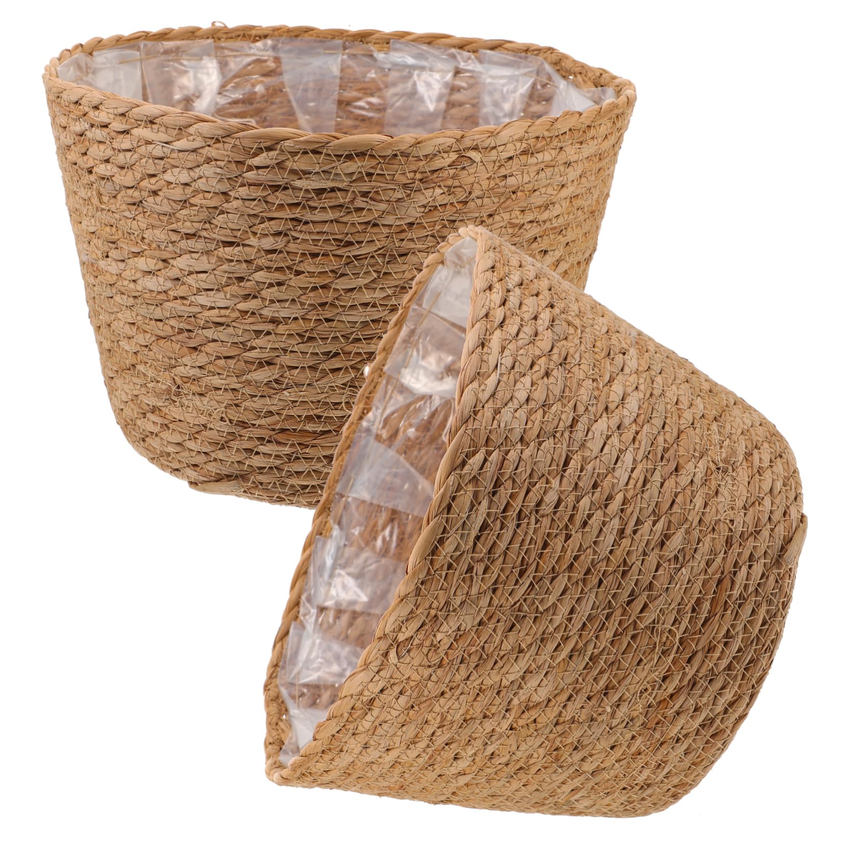 Happyyami 2 Macetas Tejidas de Paja para Plantas de Interior, Cestas Ligeras y Multifuncionales Diseño Clásico para Decoración en Floristerías y Hoteles