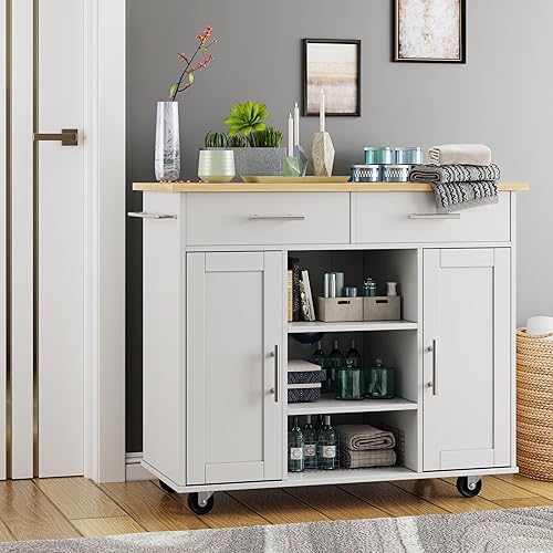 Miniatura 6 de QAQA - Carrito de isla de cocina, carrito de muebles con ruedas, con almacenamiento, portátil, rodante, para servir, móvil, con cajones, armario