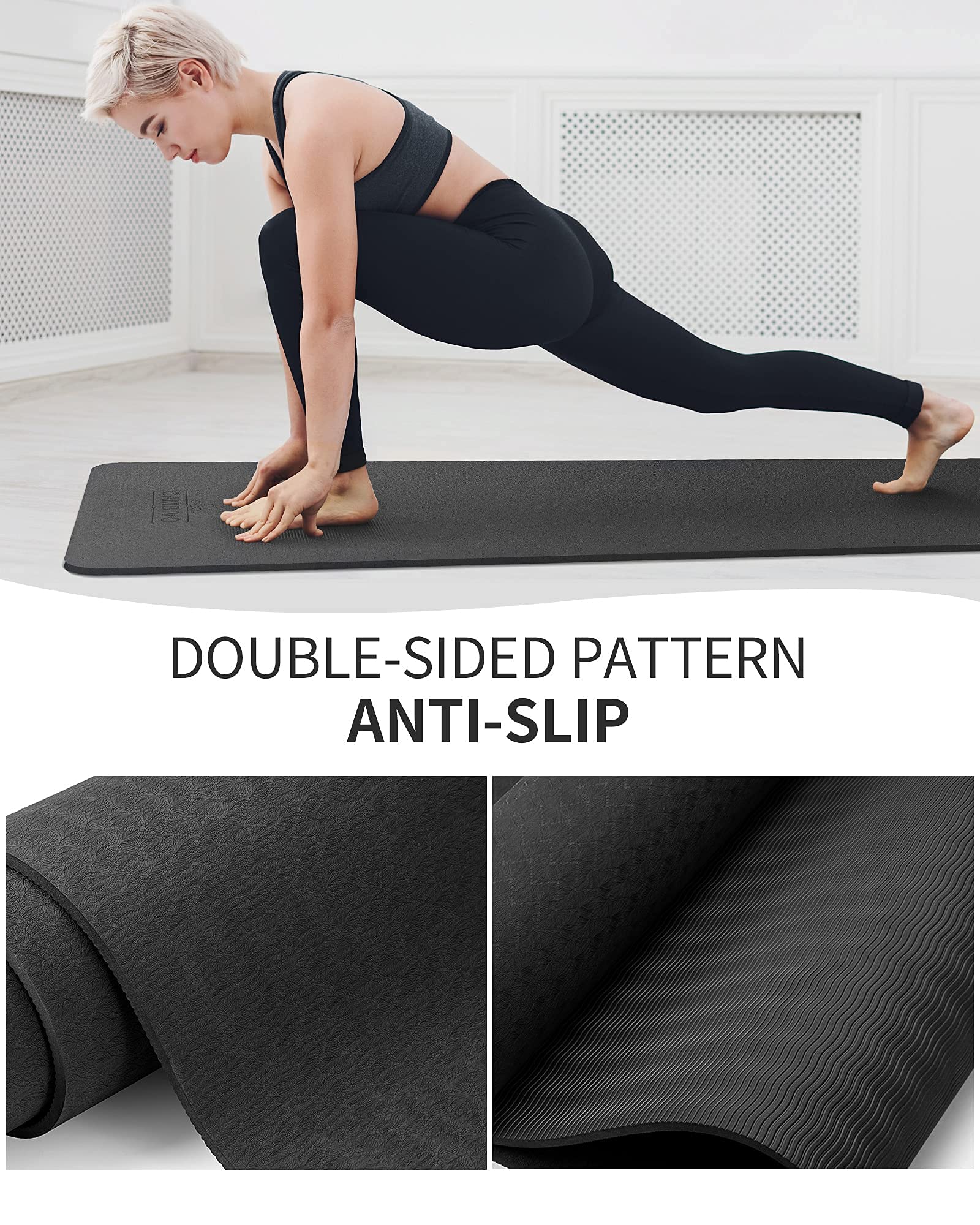 CAMBIVO Tappetino Yoga Antiscivolo 8mm, 183 x 61cm Tappetino Palestra Spesso in TPE, Yoga Mat Tappeto Pilates Fitness Alta Densità con Tracolla