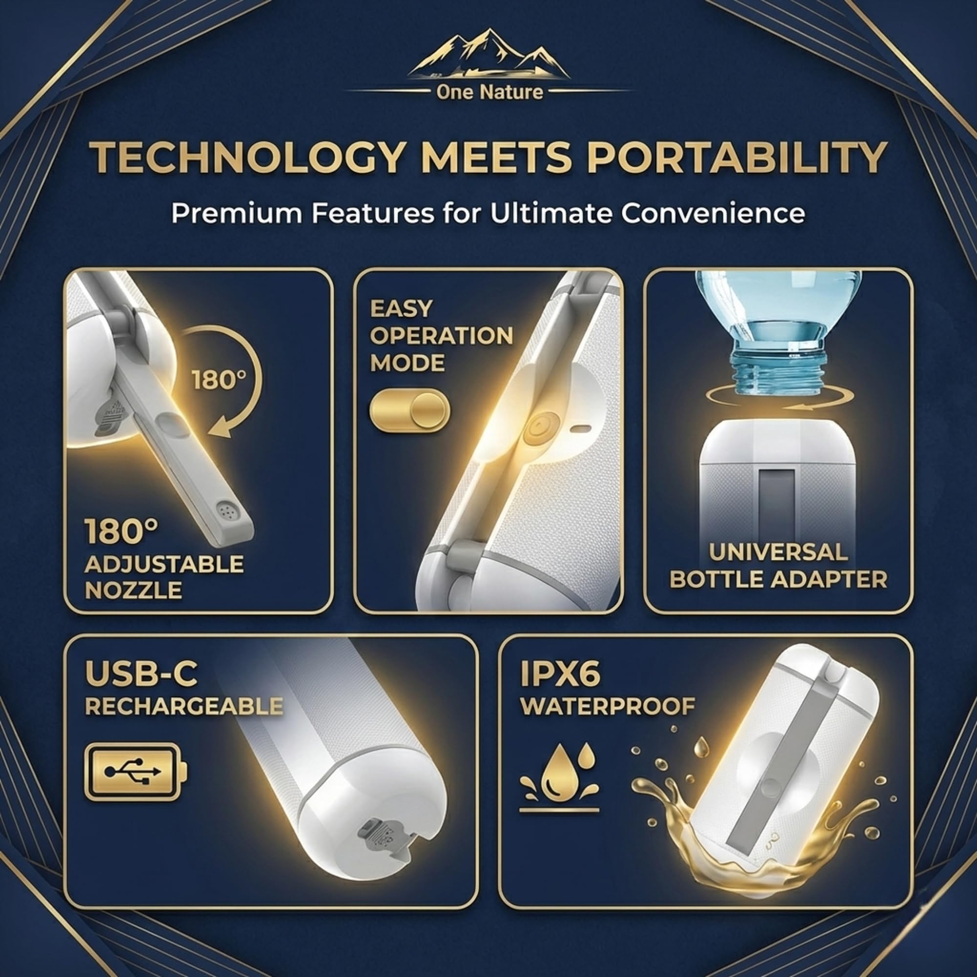 Travel Bidet Portable Bidet Sprayer for Travel ONE NATURE 500mL IPX6 Waterproof Electric High Pressure Handheld Bidet Sprayer — view 9