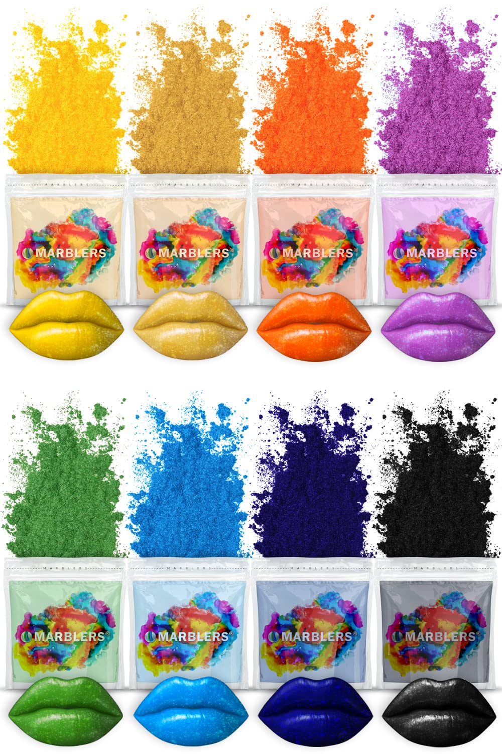 MARBLERSLip Safe Mica Powder Colorant Set [Party 8 Color Set] | Cosmetic | Epoxy Resin Pigment | Dye | Non-Toxic, Vegan, Cruelty-Free | Lip Gloss, Nails, Body Butter, Bath Bomb, Candle & Soap Making