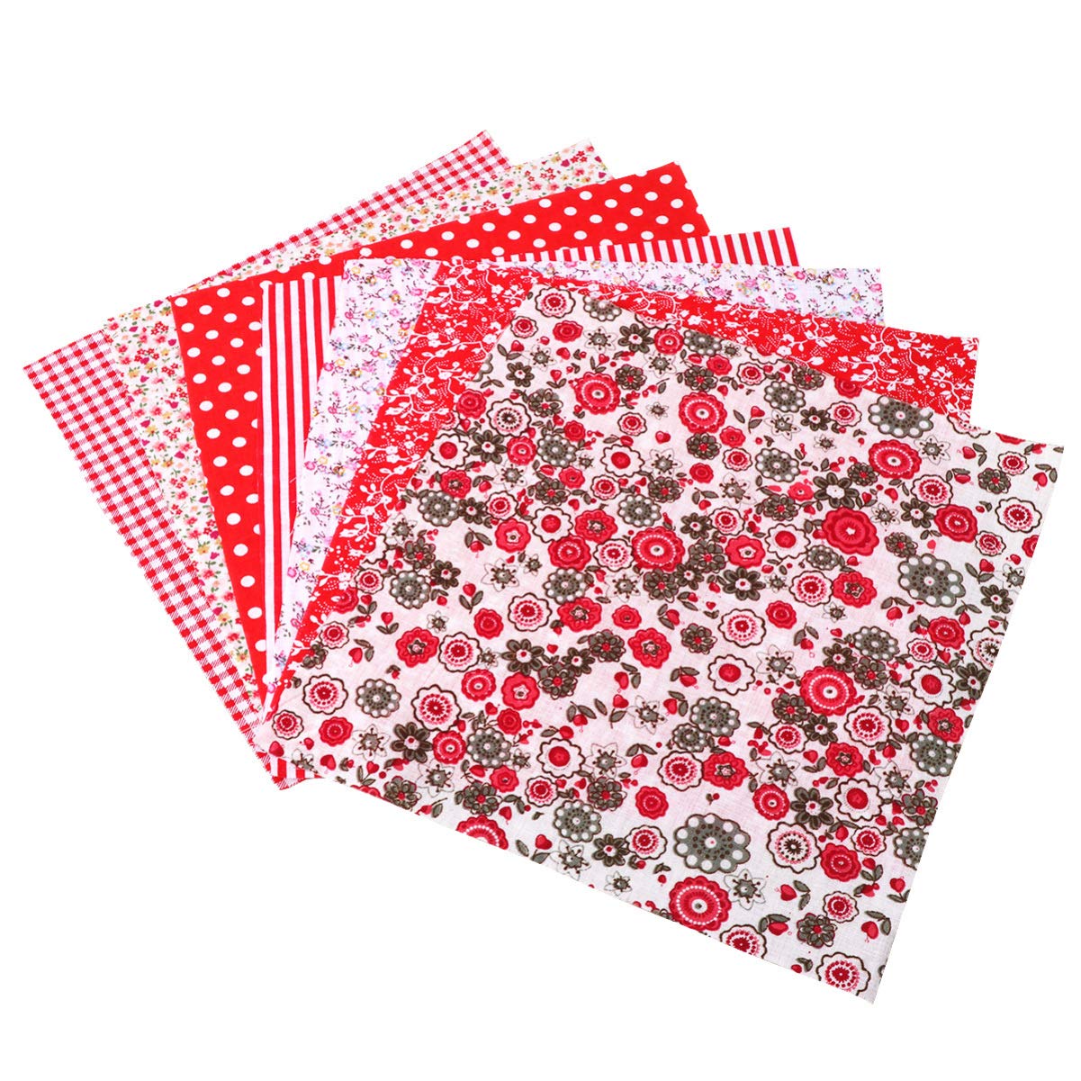 Exceart 7pcs Cotton Fabric Bundles Precut Squares Patchwork Quilting Fabric Quarter Fabric Bundle Patterns for DIY Sewing Scrapbooking Quilting (Red)