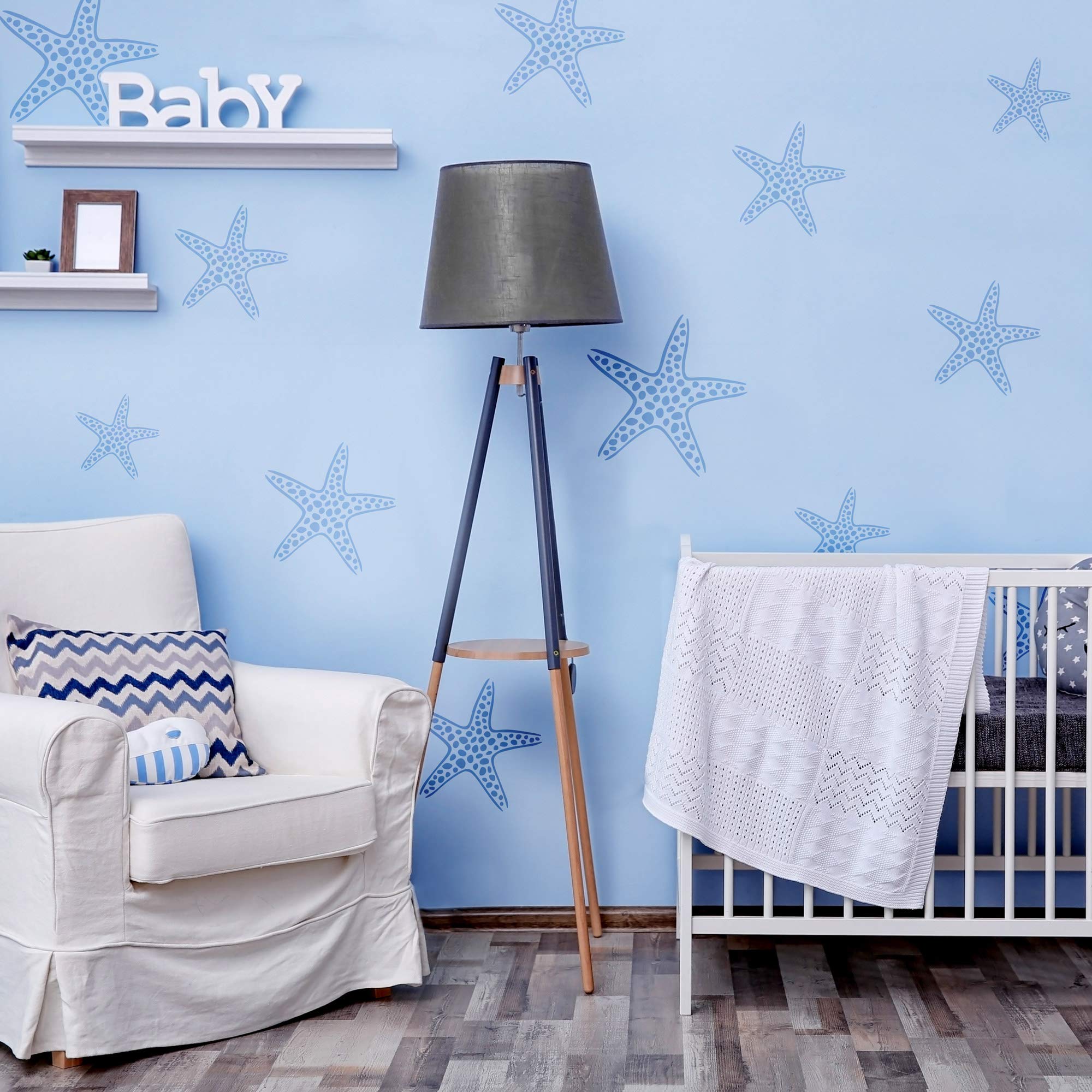 NAKLEO Stencil di Pittura per Bambini, Set di 5 Pezzi da 9x9 a 34x34cm Stella Marina Animale, Modelli Plastica e Riutilizzabili di Stanza Decorazione, Sagome DIY Fai-da-te, Mobili Muro Legno