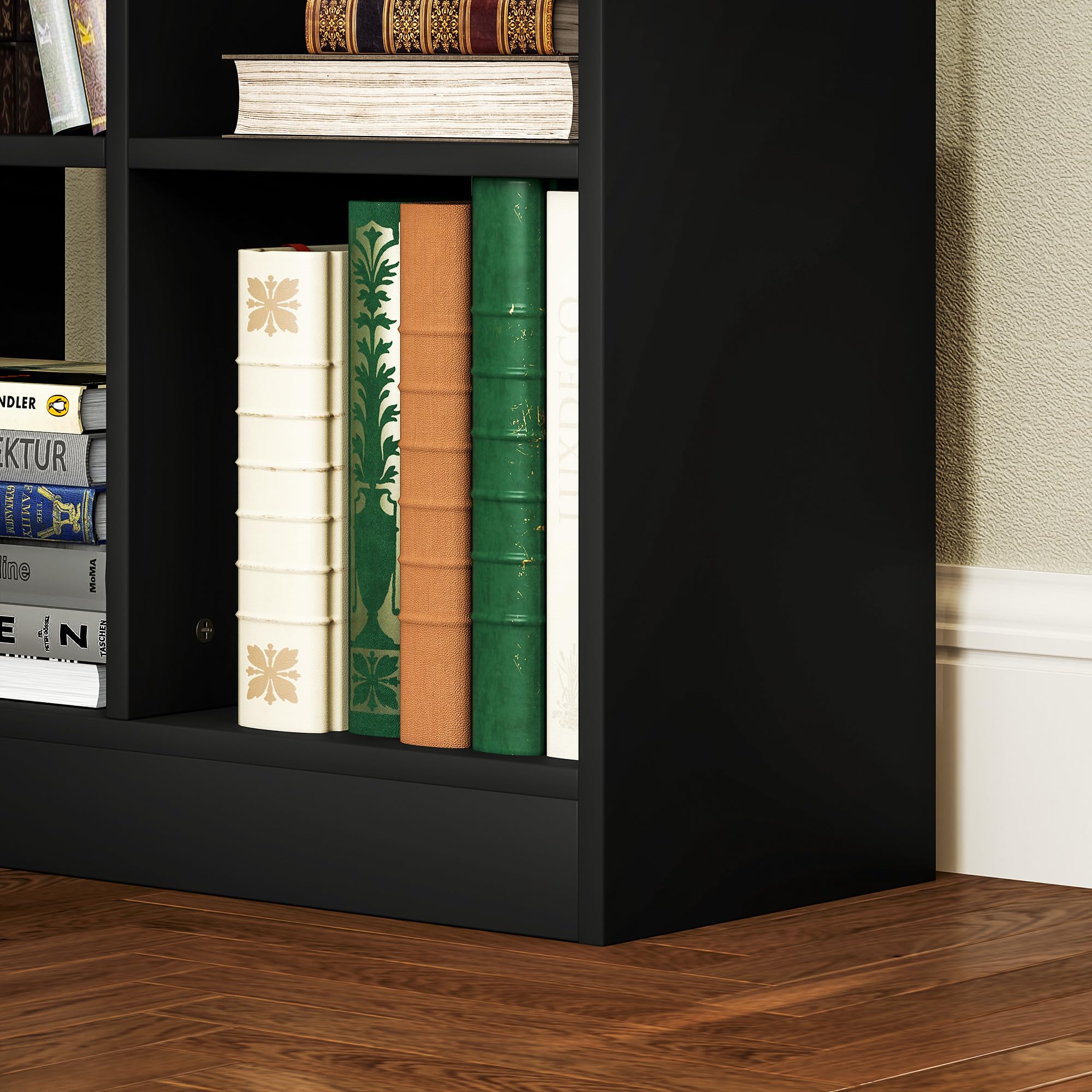 HOMCOM Scaffale Libreria con Cassetto Centrale in Legno 60x26x158 cm Nero | Ripiani Aperti, Libreria Salvaspazio Autoportante, Scaffale Divisorio per Soggiorno, Camera da Letto, Ufficio