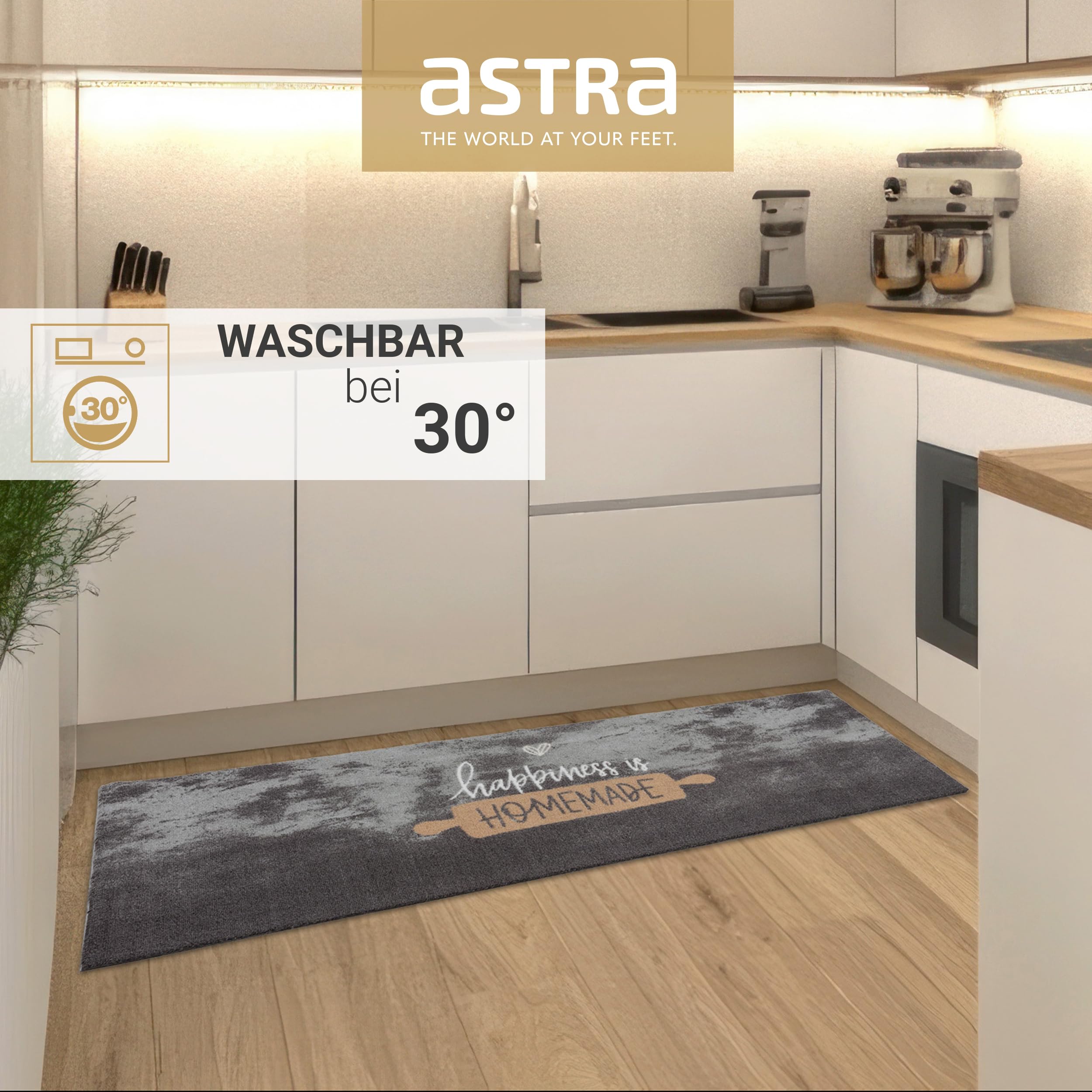 Astra Antypoślizgowy dywan, bieżnik na korytarz – Hapiness is Homemade 50 x 150 cm – nadaje się do prania, nowoczesny – bardzo chłonny bieżnik dywanowy, nadaje się do prania w temperaturze 30°C