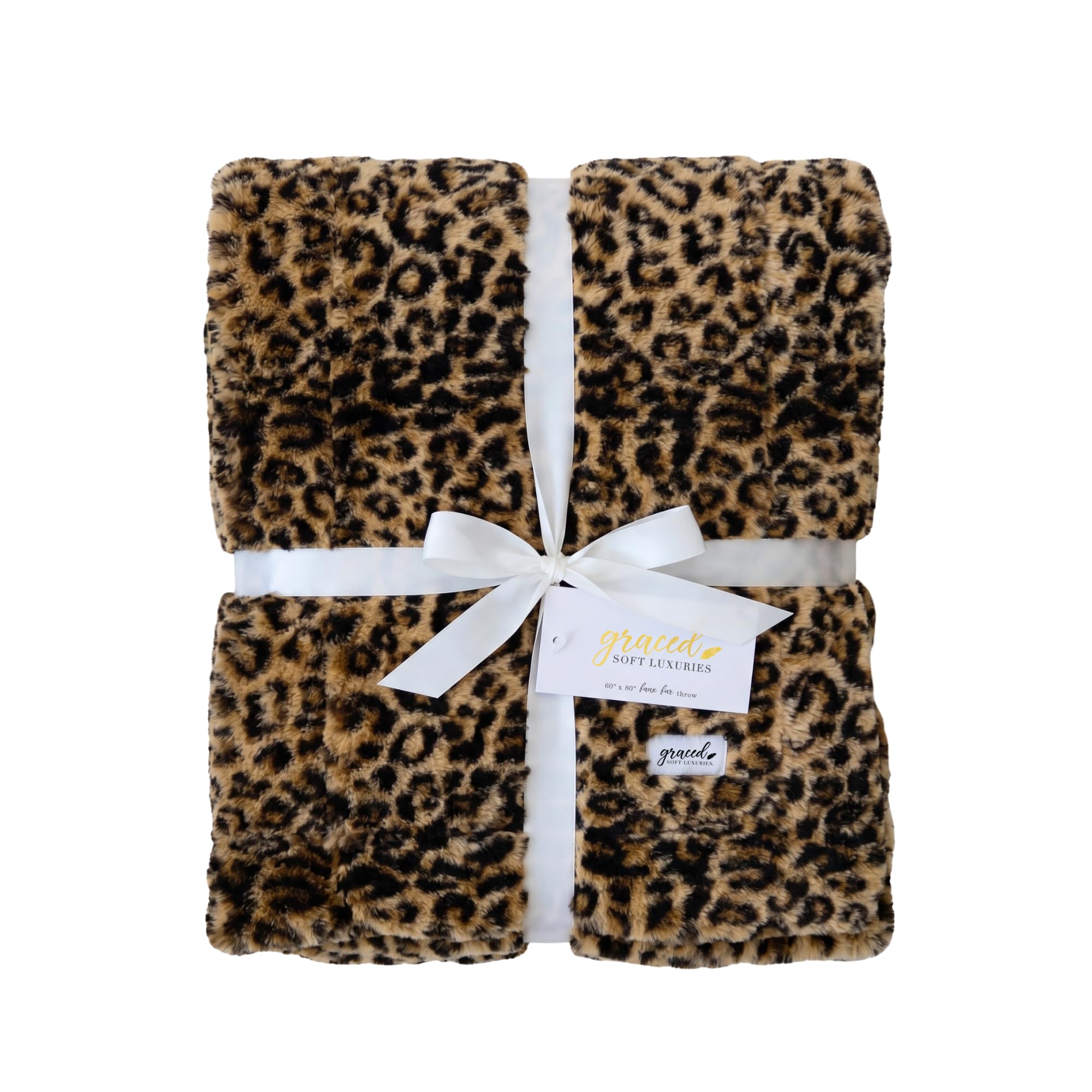 GRACED Soft Luxuries Manta de Piel sintética Extra Grande, Suave, cálida, Elegante, acogedora, XL, de 60 x 80 Pulgadas, Leopardo clásico | Manta de piel sintética suave con una textura de felpa para salas de estar modernas, sofás, camas y decoración.