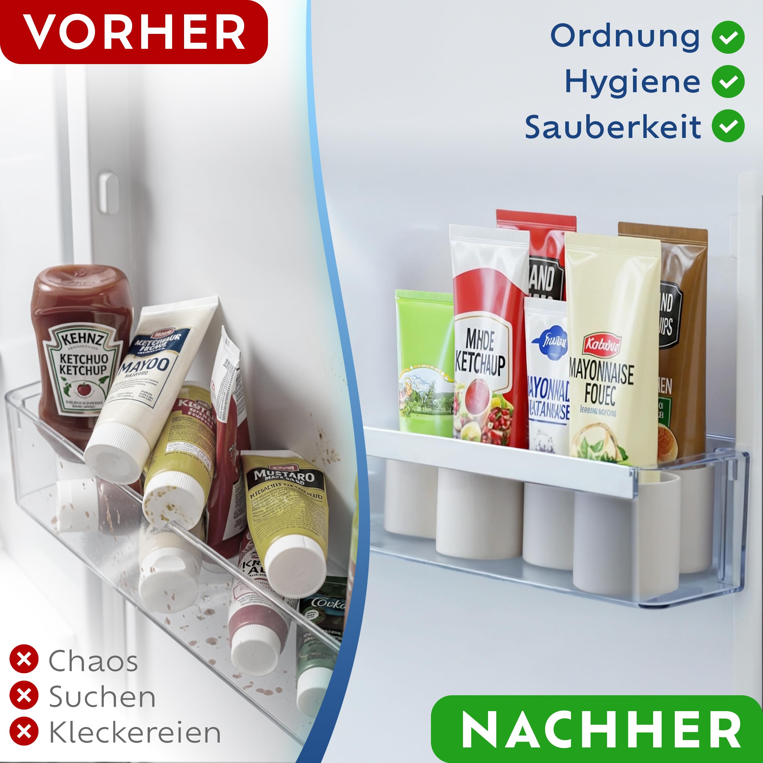 PaschPro Tubenhalter Kühlschrank Organizer Tubenständer Aufbewahrungsbox für 4 Tuben platzsparend Ordnung Hygiene im Kühlschrank Küche, 