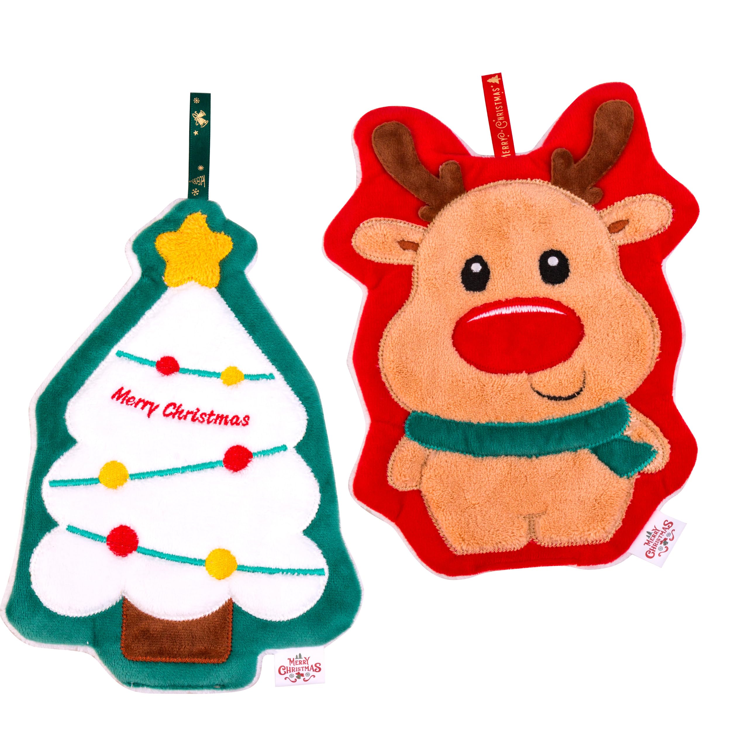 BABYSHEEP Christmas Hand Towels Kitchen Towels Housewarming Gifts Christmas Decoration Dish Towels Set of 2 for Home Holiday Xmas (Tree & Reindeer)