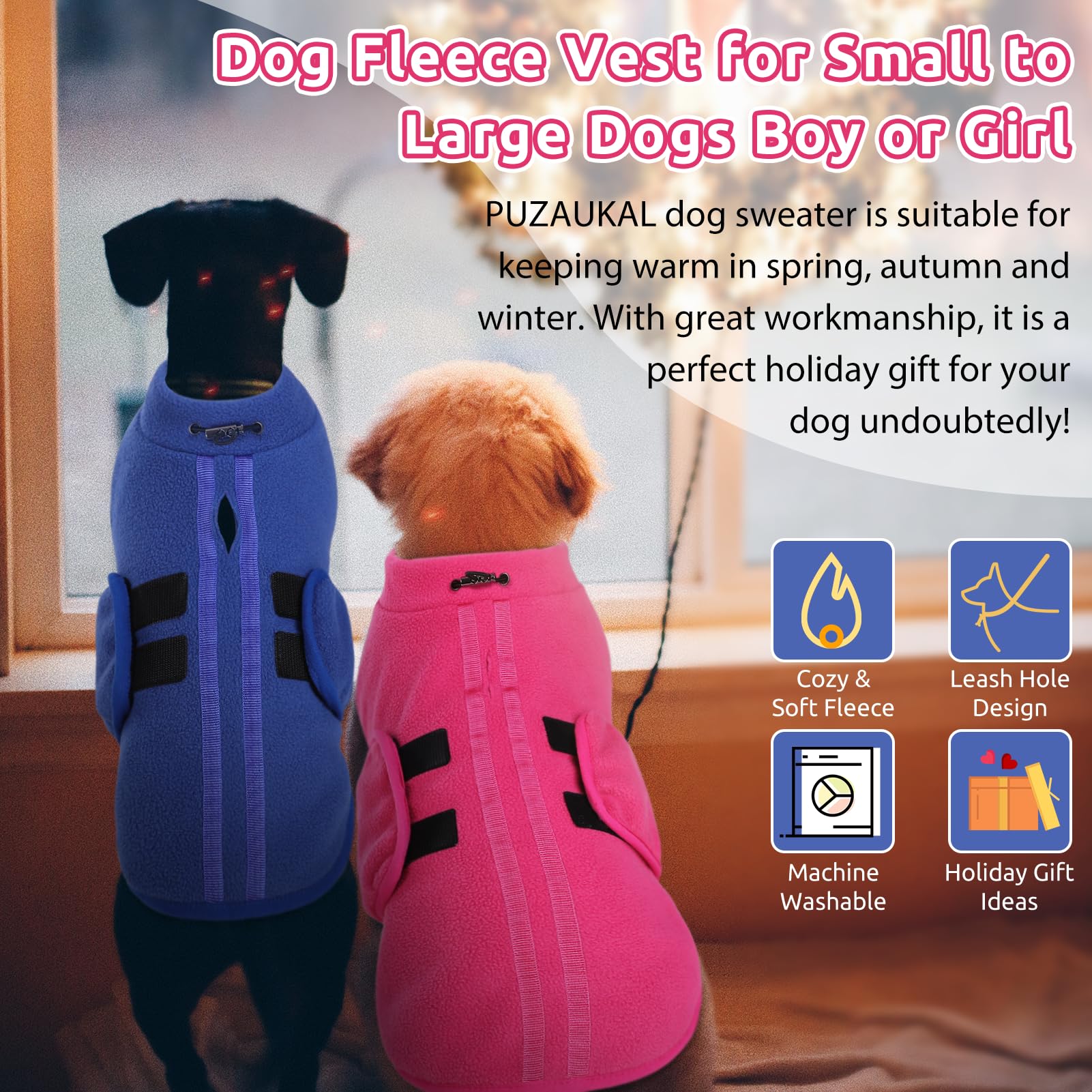 Maglione per cane e gatto in morbido pile – Giacca gilet con imbracatura – Caldo per cane piccolo, medio e grande – Blu (S)