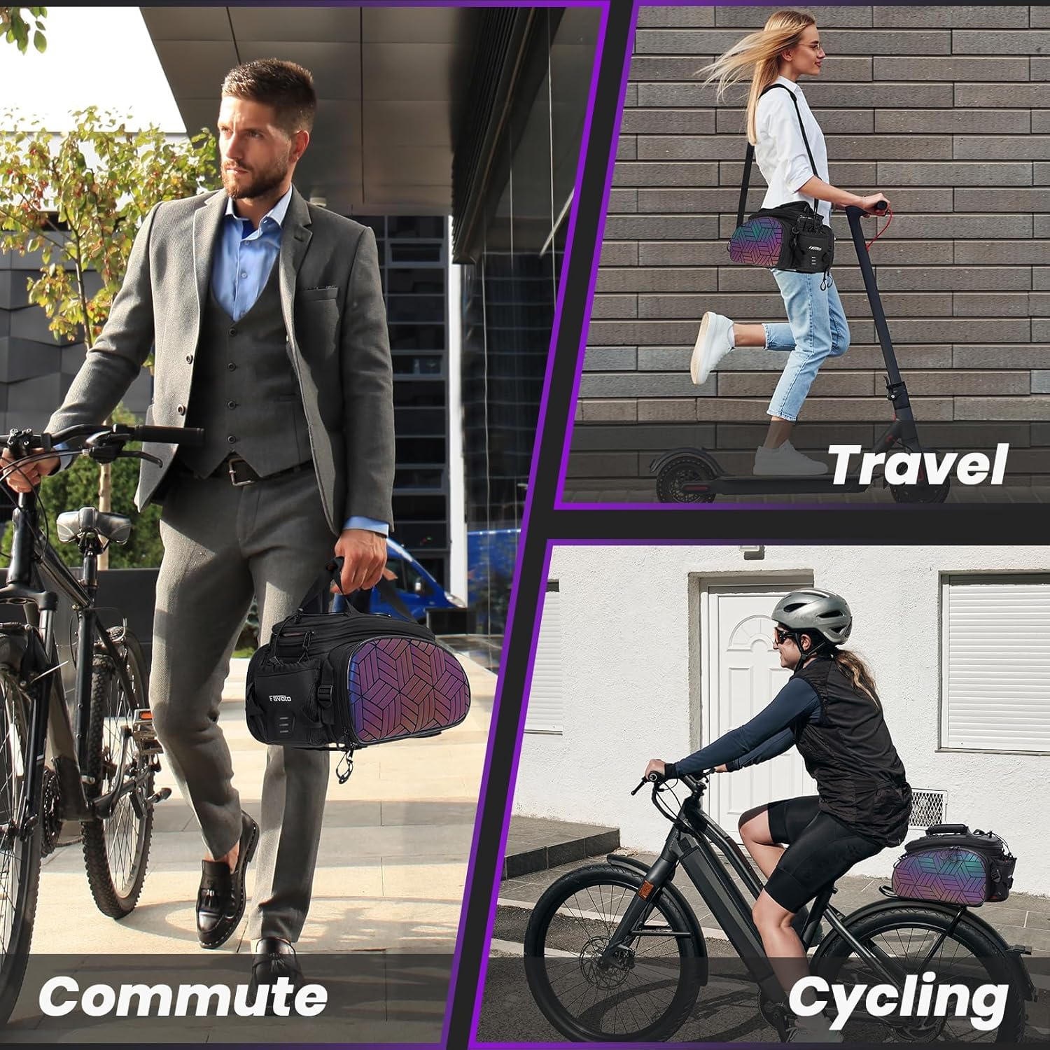 Favoto Bike Rack Bags for Bicycle - Saddle Bag 20L Large Capacity (Expanded to 45L) Waterproof Ebike Trunk Pannier with Reflector and Rain Cover