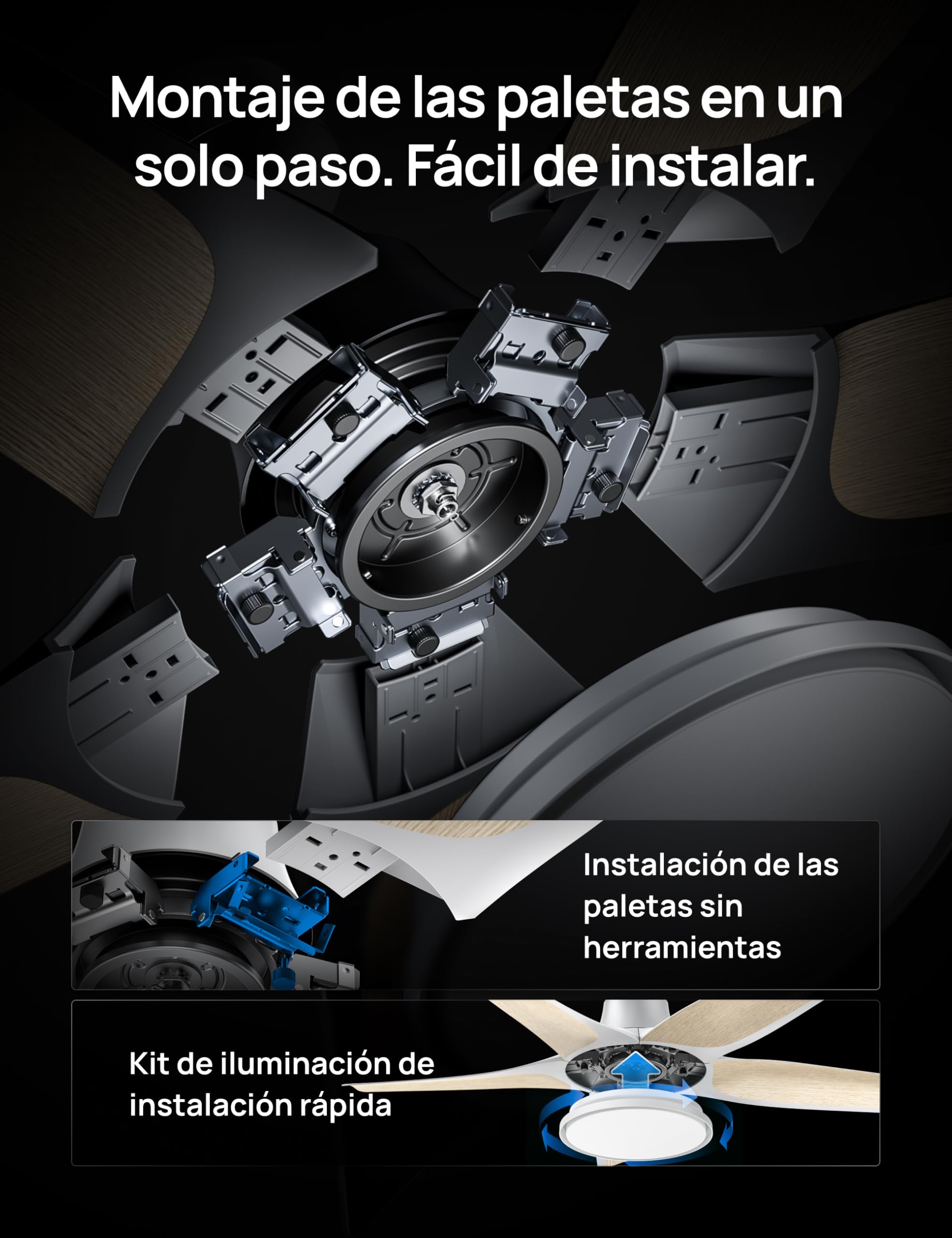 Dreo ventilador de techo inteligente de perfil bajo con luz 132 cm, LED regulable con temperatura de color ajustable, iluminación ambiental RGB, motor CC silencioso, instalación fácil, APP, blanco