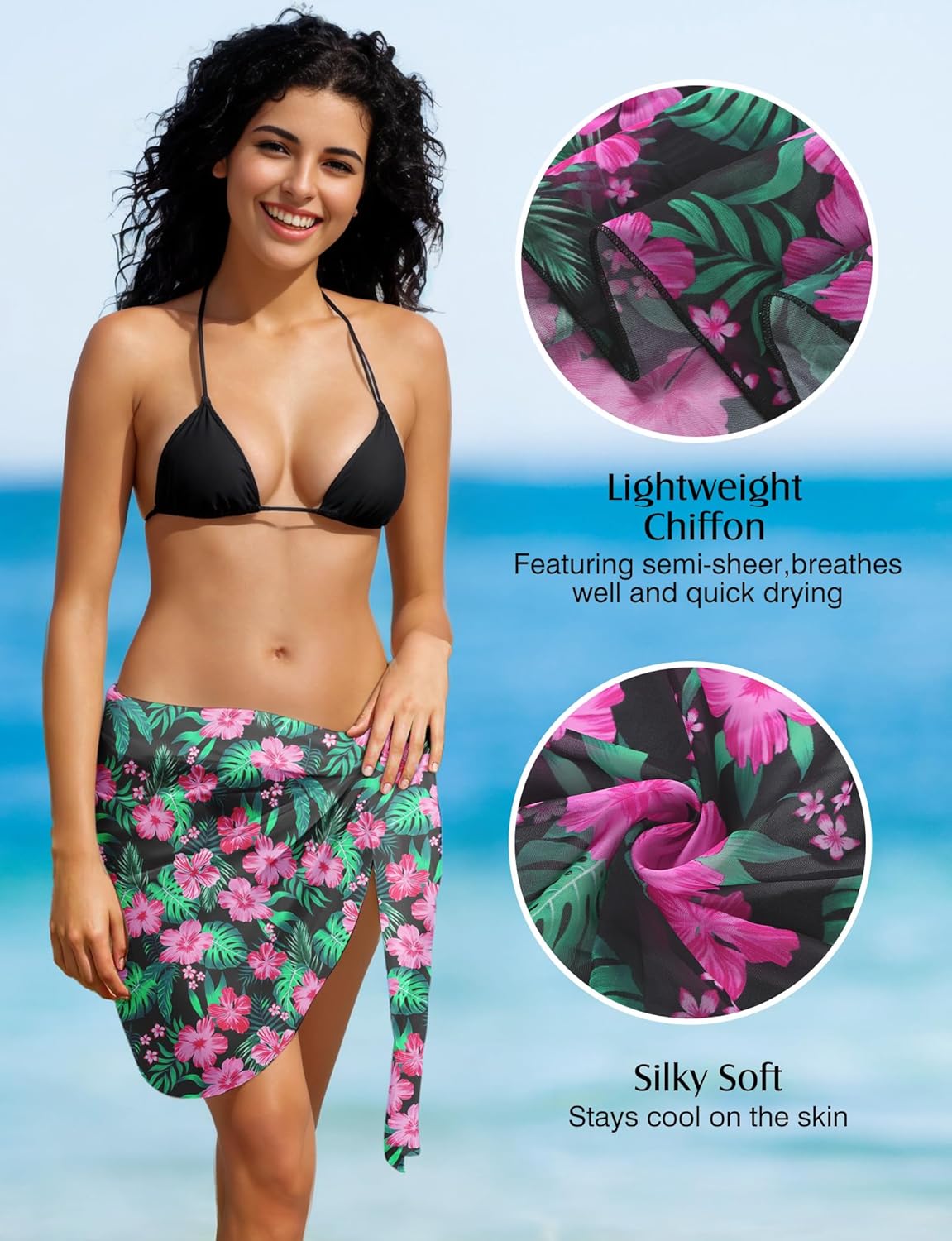 2PCS Sarong Wraps for Women, Beach Cover Ups for Women, Chiffon Sarong Swimsuit Coverup for Pool, Summer Wear - Image 6